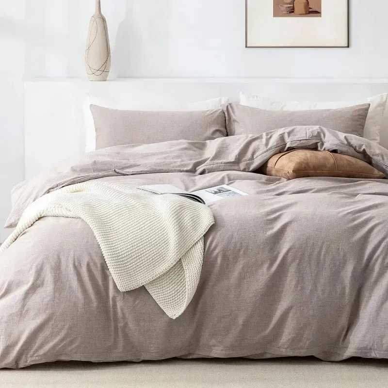 100% Washed Cotton 3-Piece Duvet Set - Light Taupe