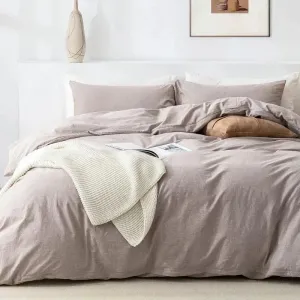 100% Washed Cotton 3-Piece Duvet Set - Light Taupe