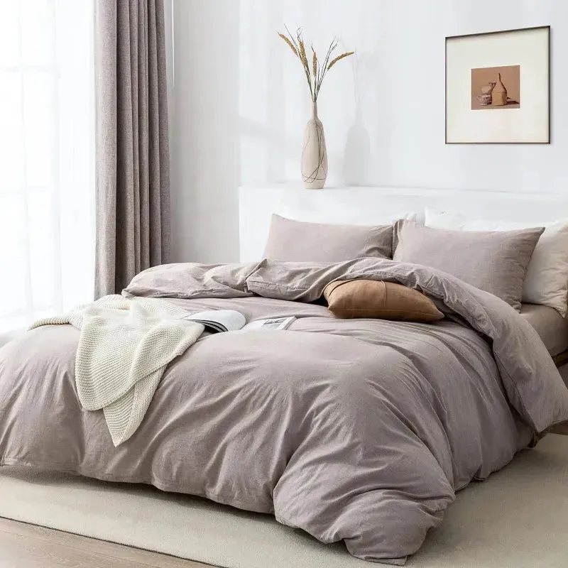 100% Washed Cotton 3-Piece Duvet Set - Light Taupe