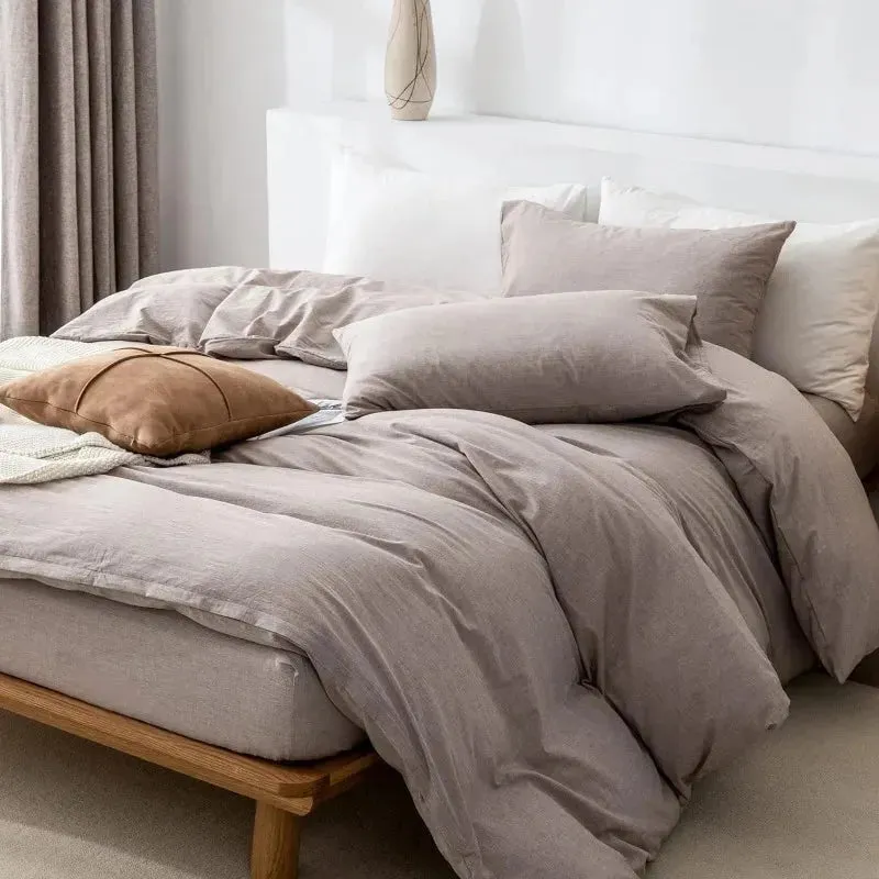 100% Washed Cotton 3-Piece Duvet Set - Light Taupe