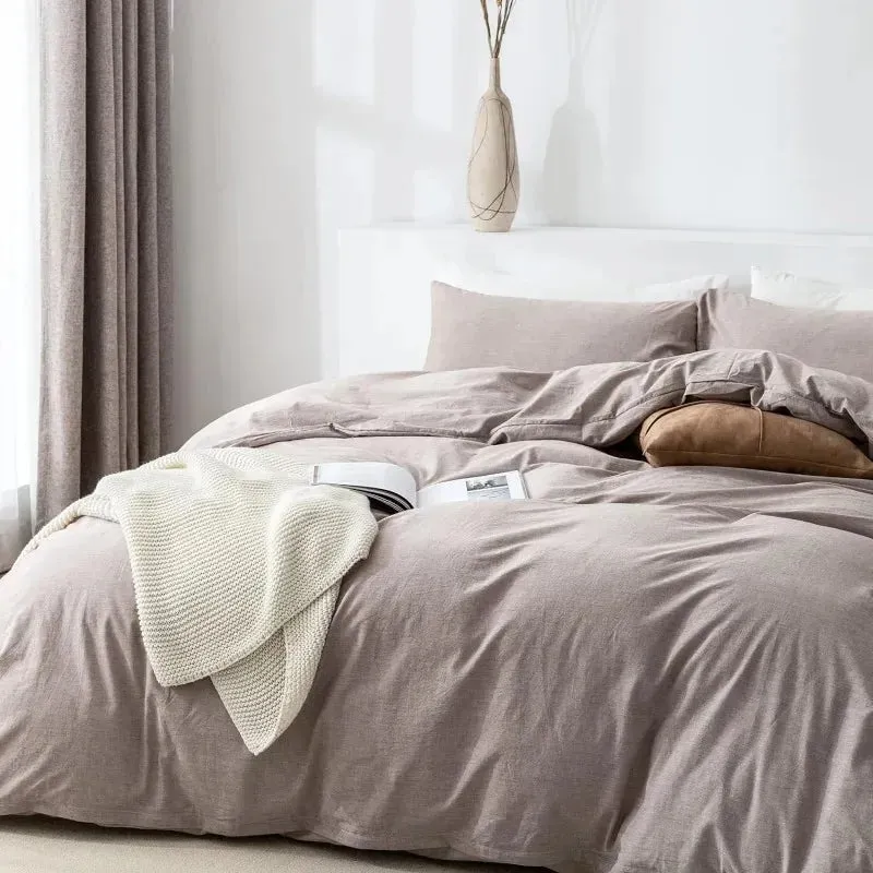 100% Washed Cotton 3-Piece Duvet Set - Light Taupe