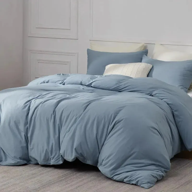 100% Washed Cotton Duvet Cover Set - Mineral Blue