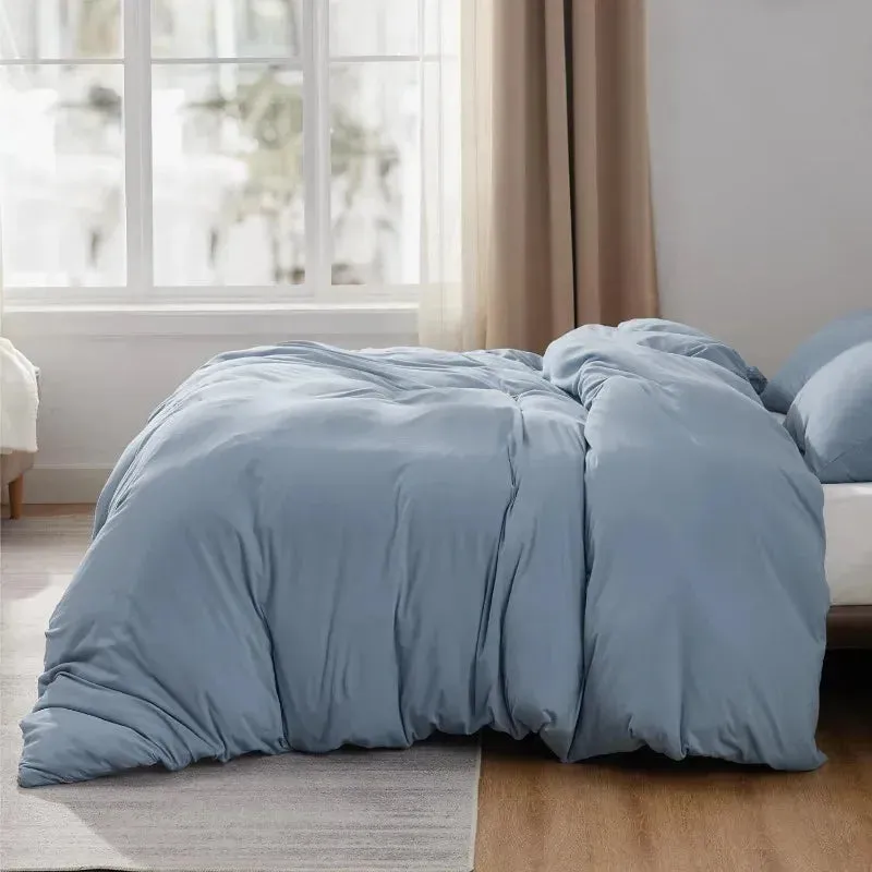 100% Washed Cotton Duvet Cover Set - Mineral Blue