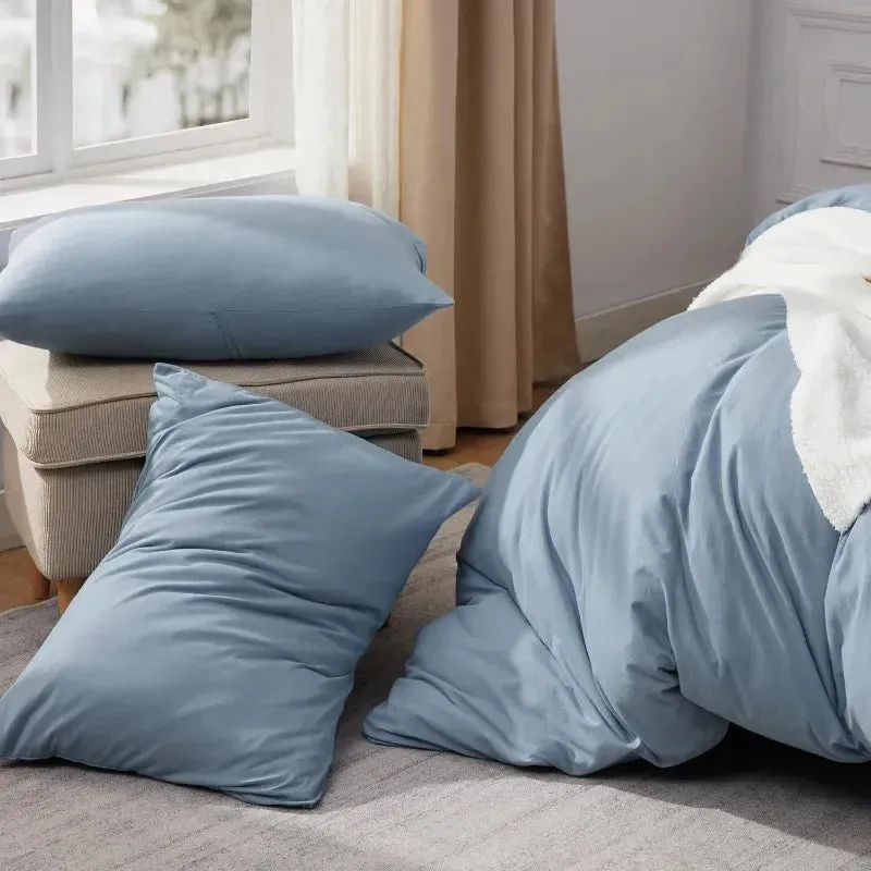 100% Washed Cotton Duvet Cover Set - Mineral Blue