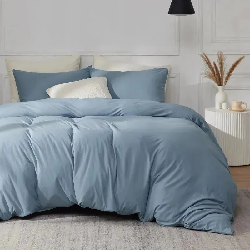 100% Washed Cotton Duvet Cover Set - Mineral Blue