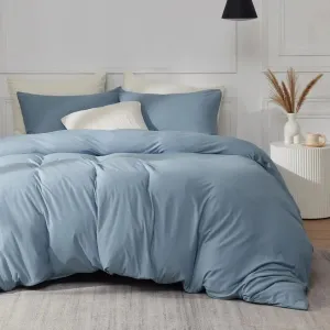 100% Washed Cotton Duvet Cover Set - Mineral Blue