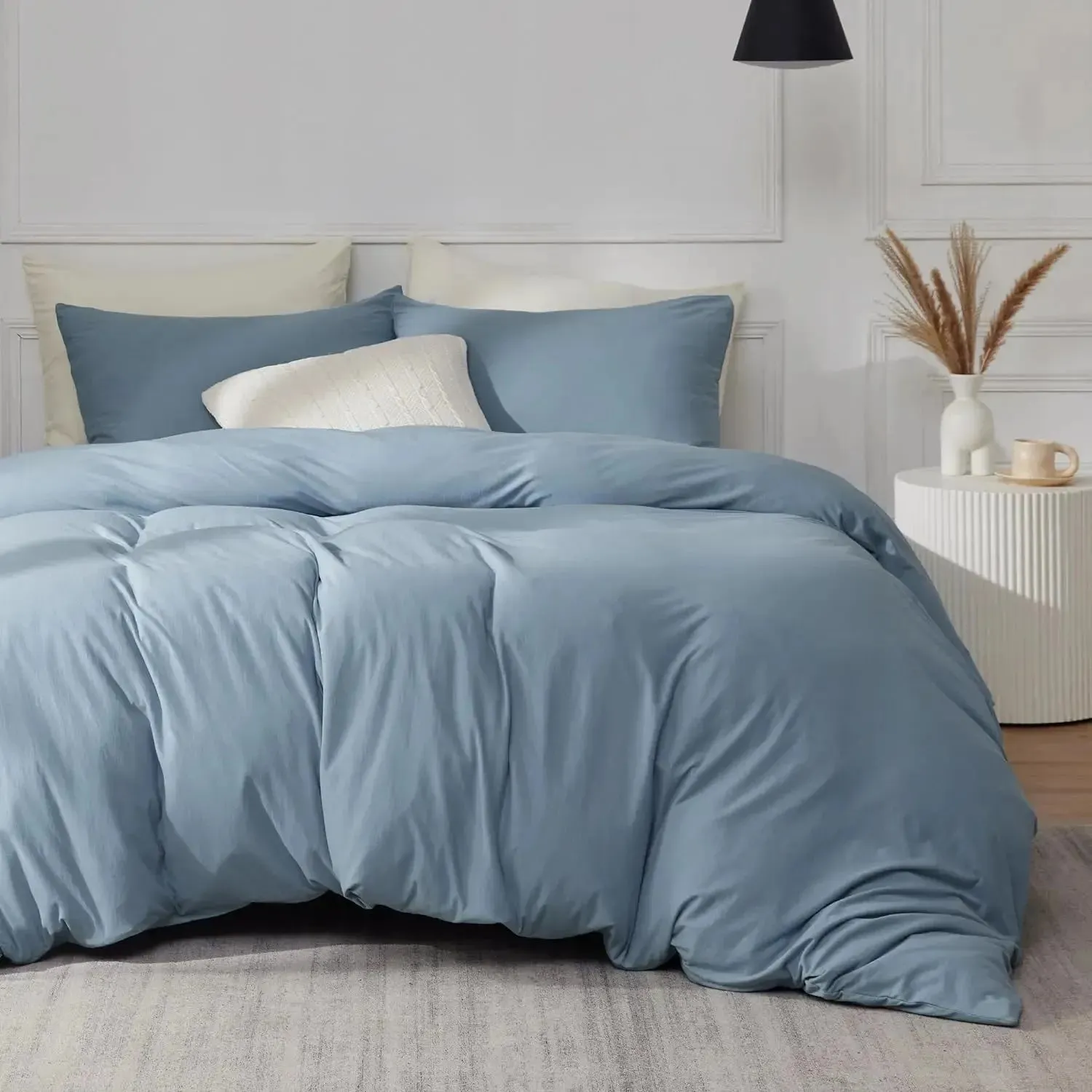 100% Washed Cotton Duvet Cover Set - Mineral Blue
