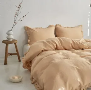 100% Washed Linen Duvet Cover Set - Sand