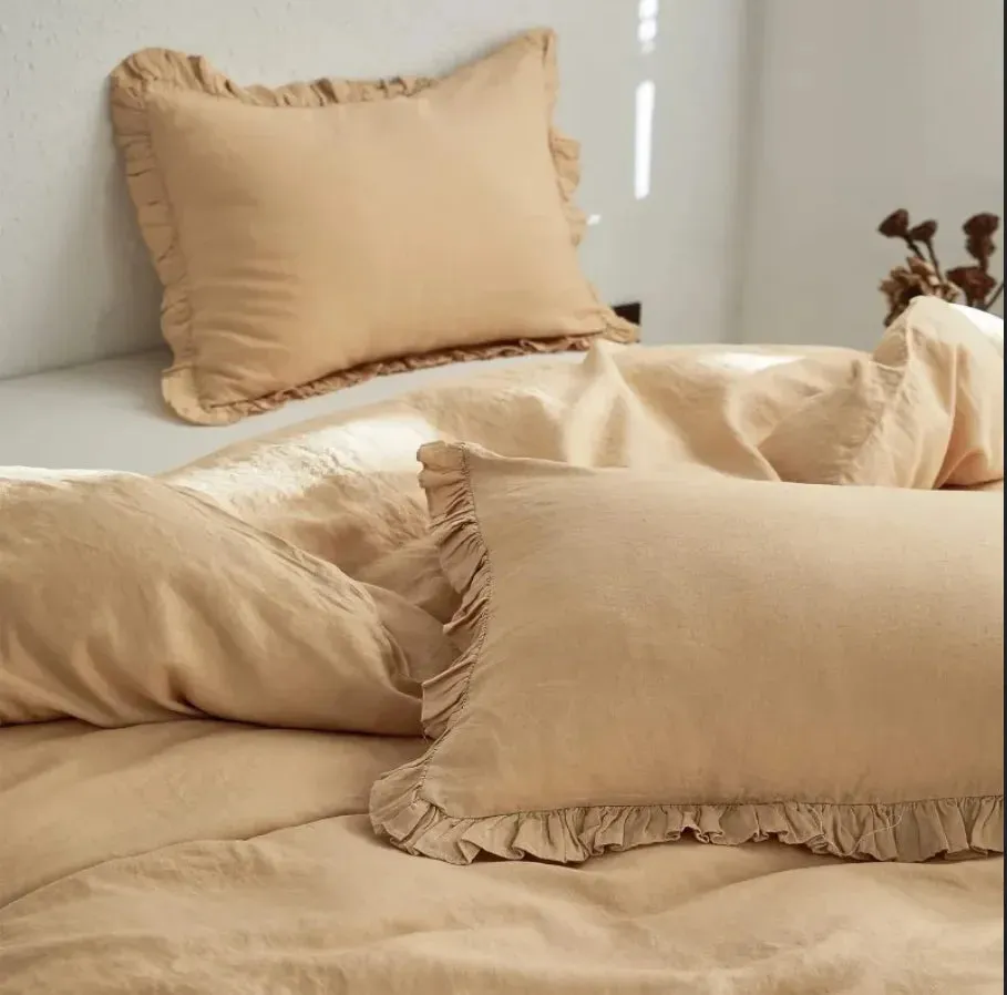 100% Washed Linen Duvet Cover Set - Sand