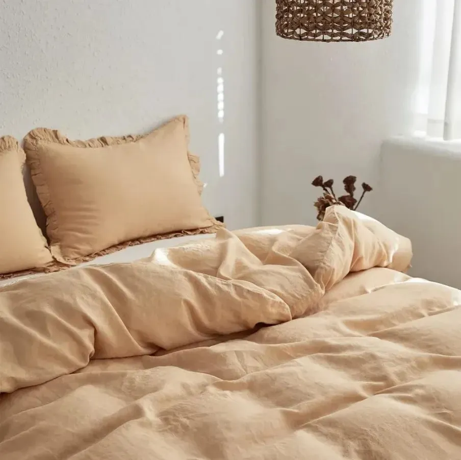 100% Washed Linen Duvet Cover Set - Sand
