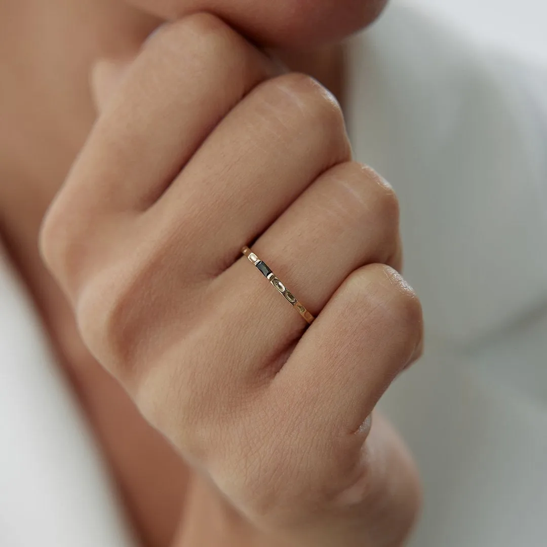 14k Gold Black Baguette Tattoo Ring