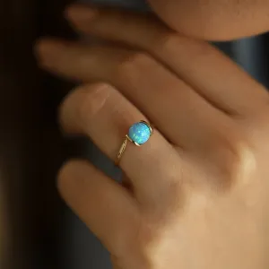 14k Gold Blue Topaz Moonstone Ring