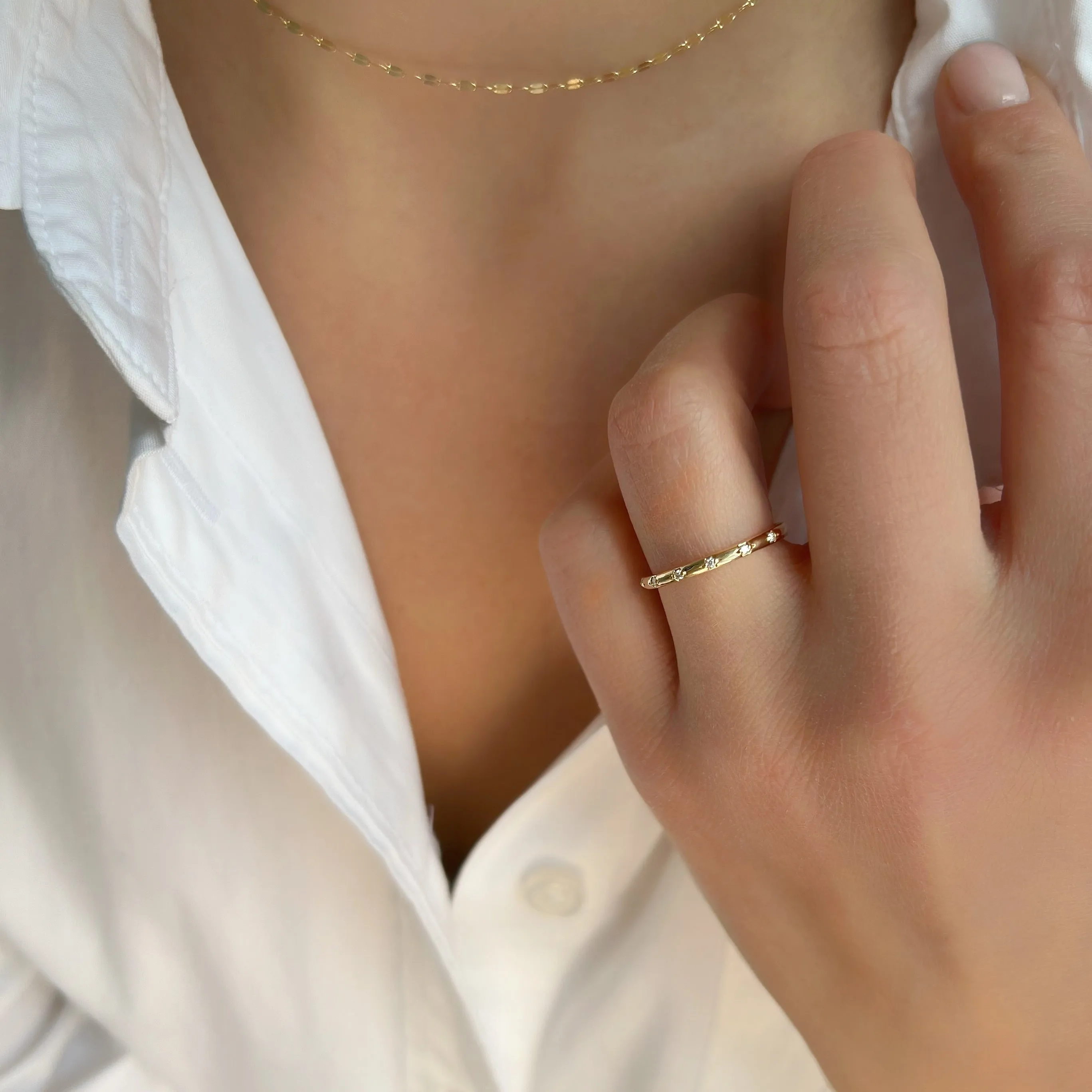 14K Gold Diamond Starburst Band