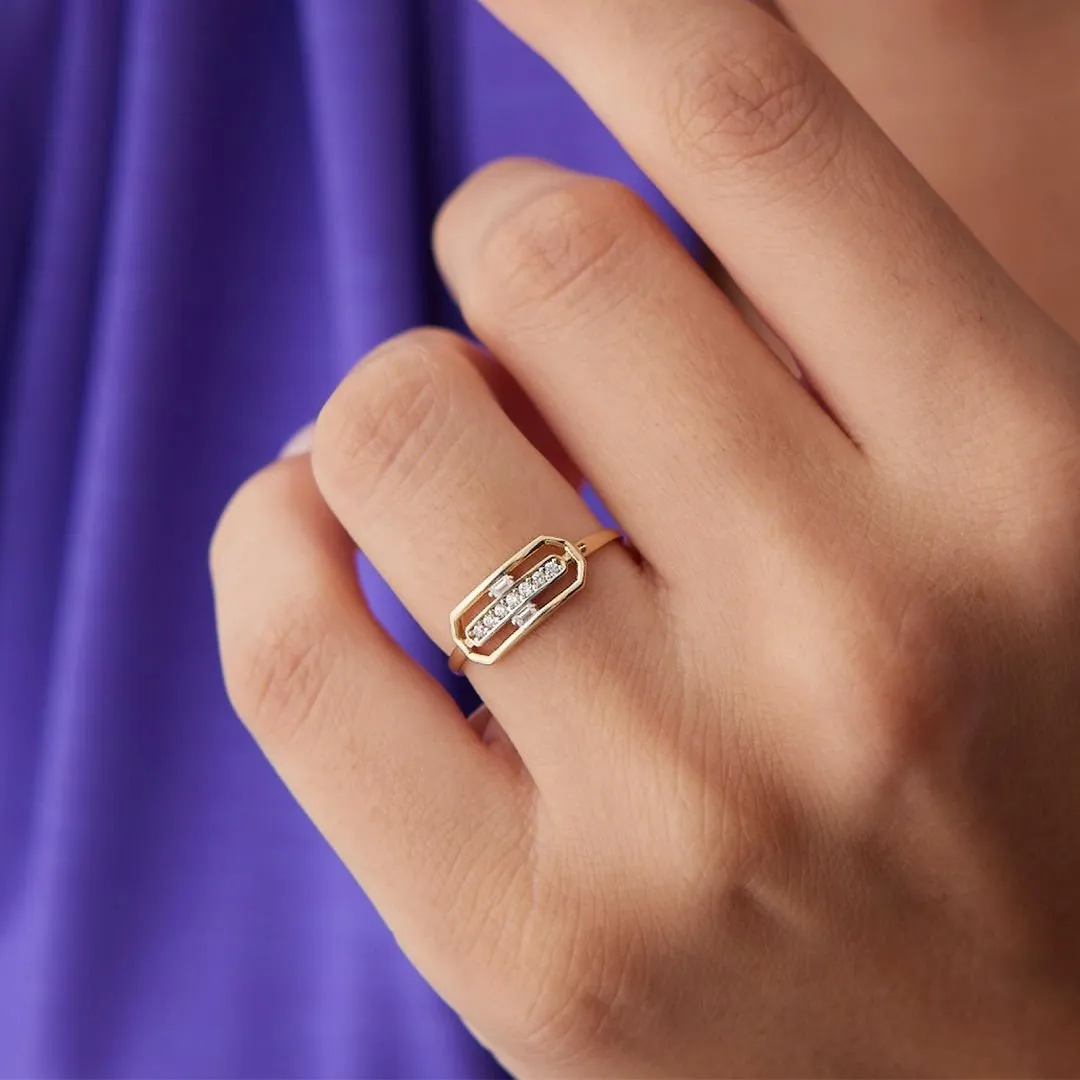 14k Gold Geometric Stone Ring