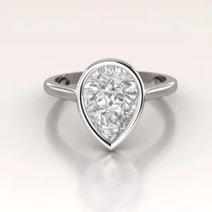 14K Gold Pear Shape Moissanite Minimalist Bezel Set Solitaire Engagement Ring