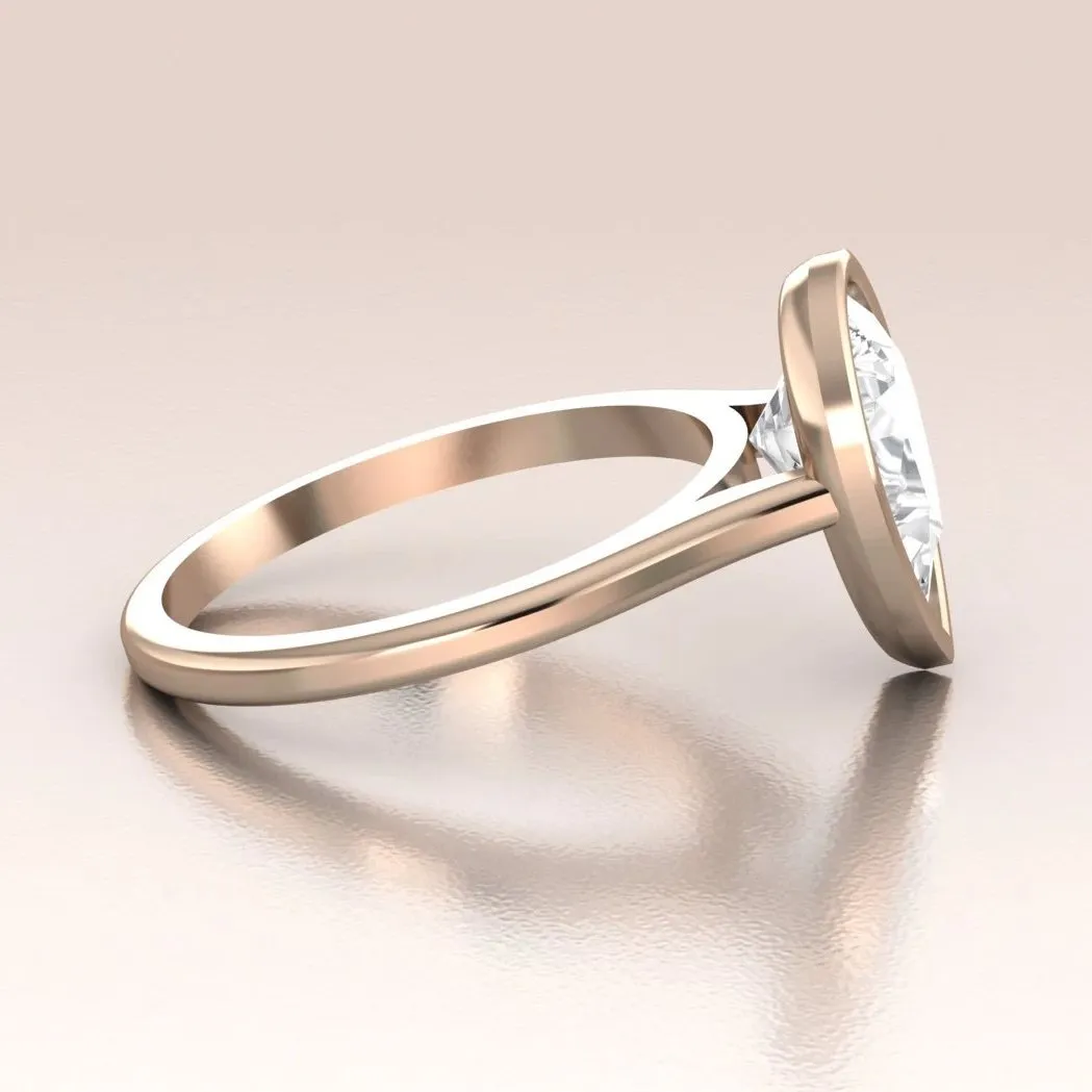 14K Gold Pear Shape Moissanite Minimalist Bezel Set Solitaire Engagement Ring