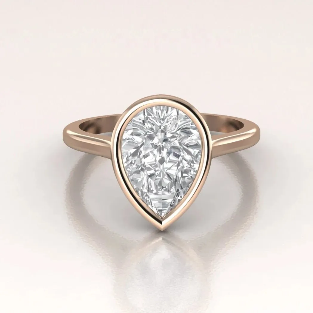 14K Gold Pear Shape Moissanite Minimalist Bezel Set Solitaire Engagement Ring