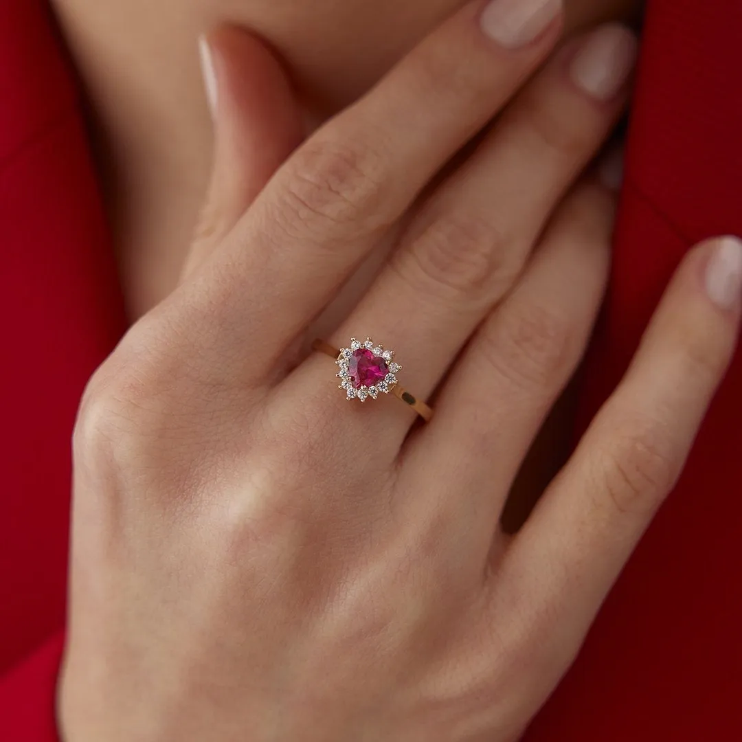 14k Gold Ruby Look Heart Ring