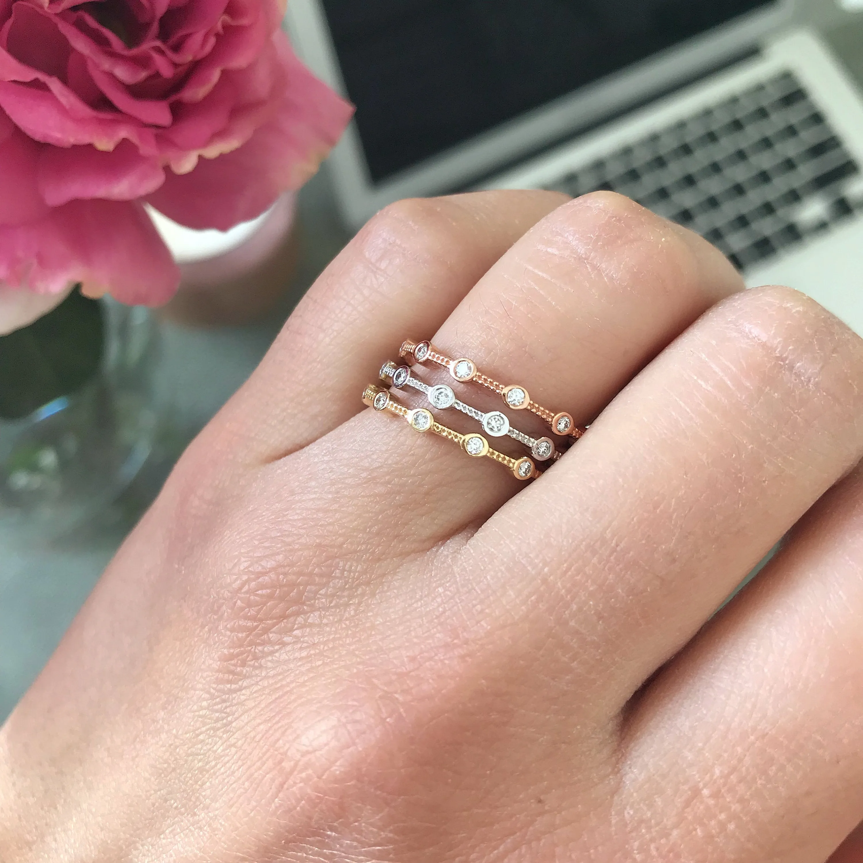 14K Gold Small Diamond Bezel Band
