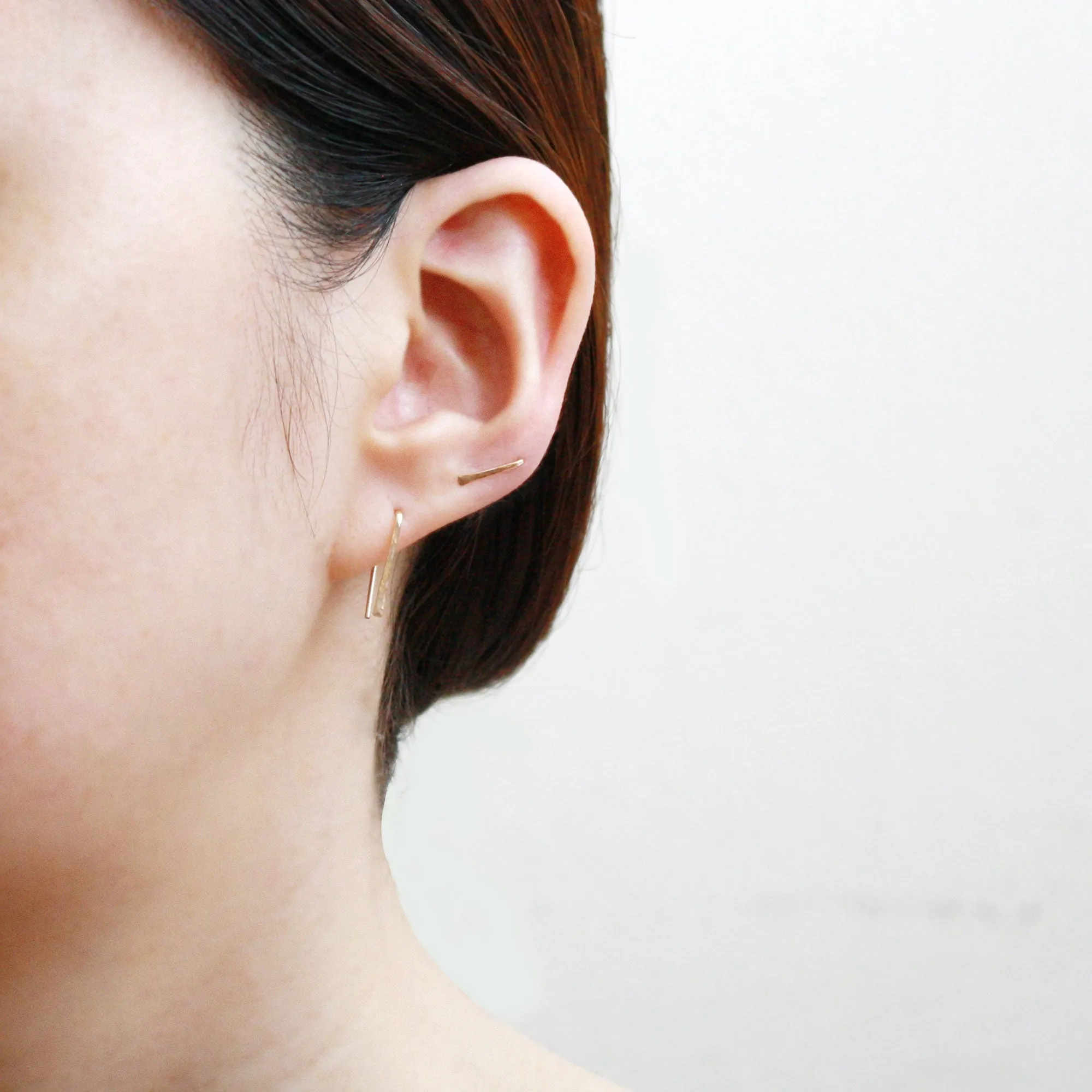 14K Gold Staple Earrings - Short