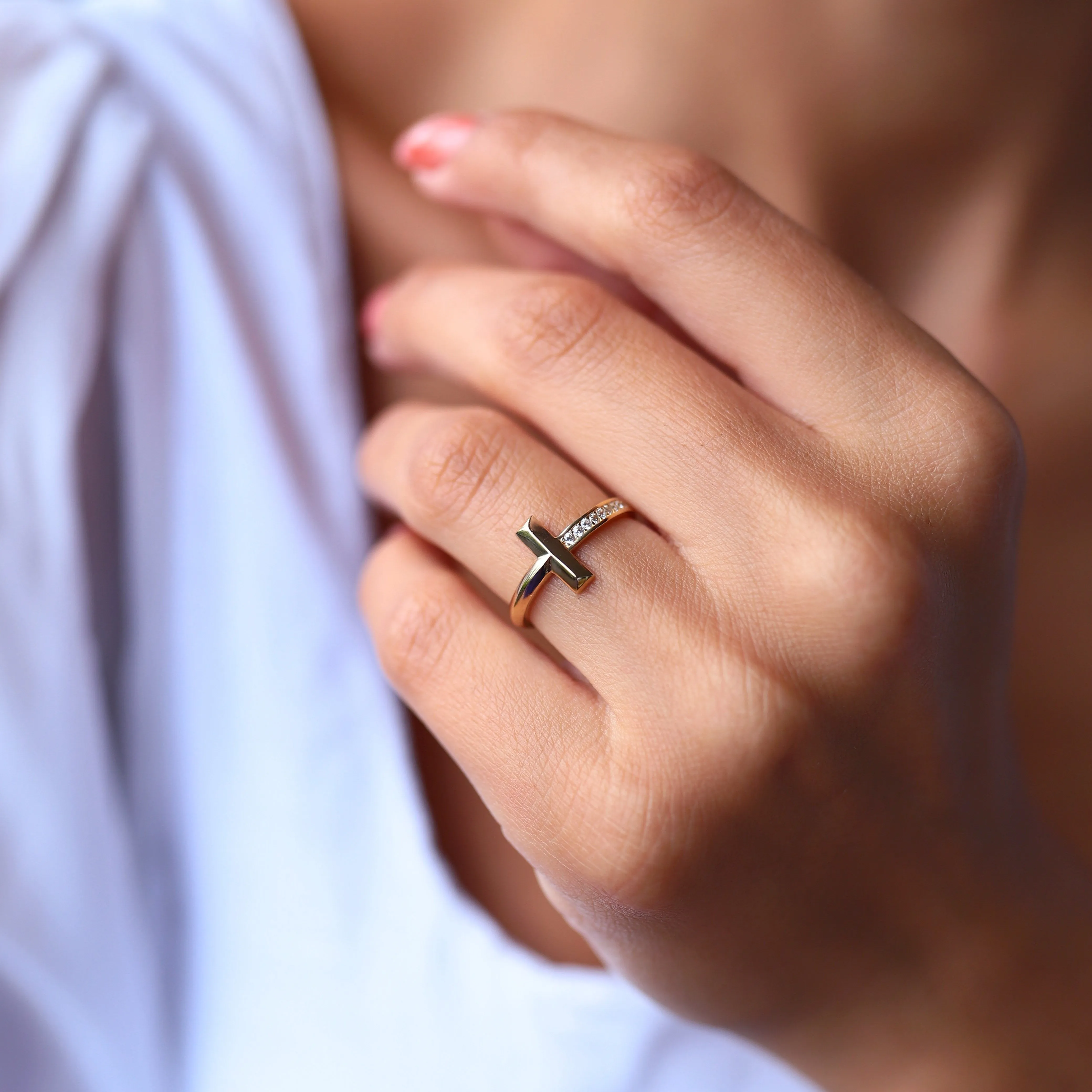 14k Gold Stone T Ring