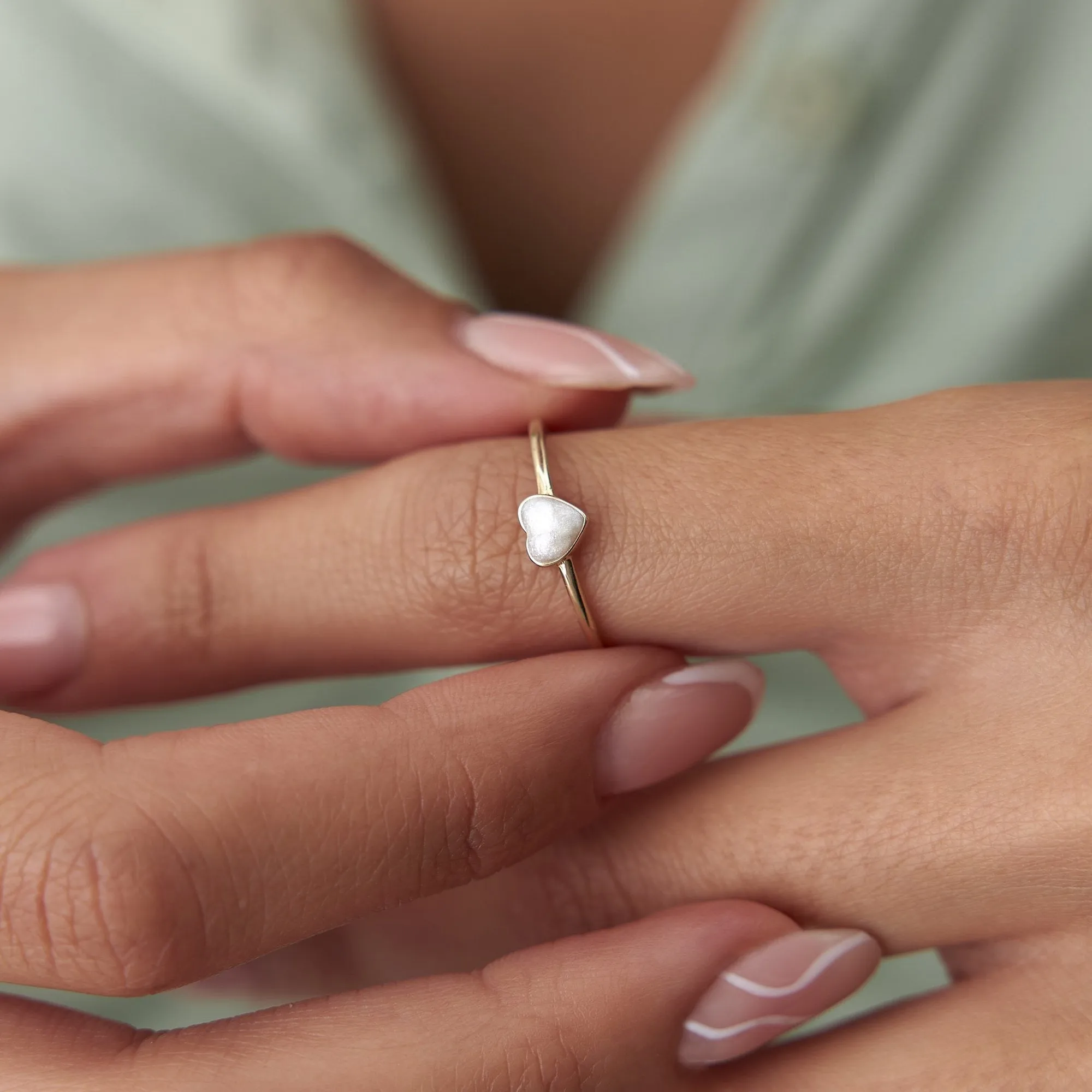 14k Gold White Enamel Heart Ring