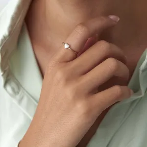 14k Gold White Enamel Heart Ring