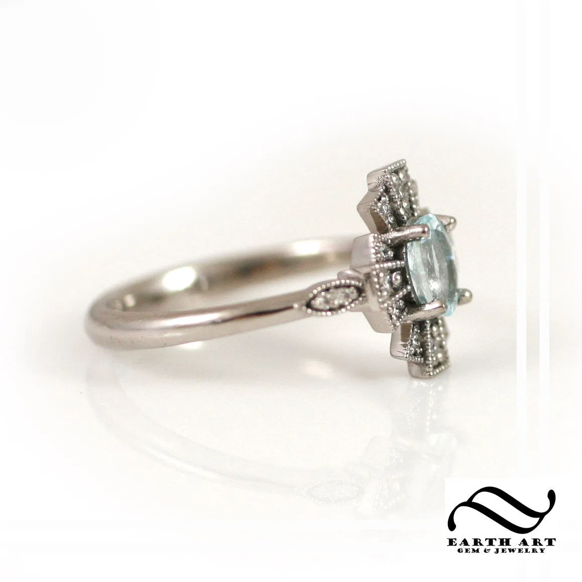 14k Natural Paraiba Tourmaline Engagement Ring - Art deco Themed