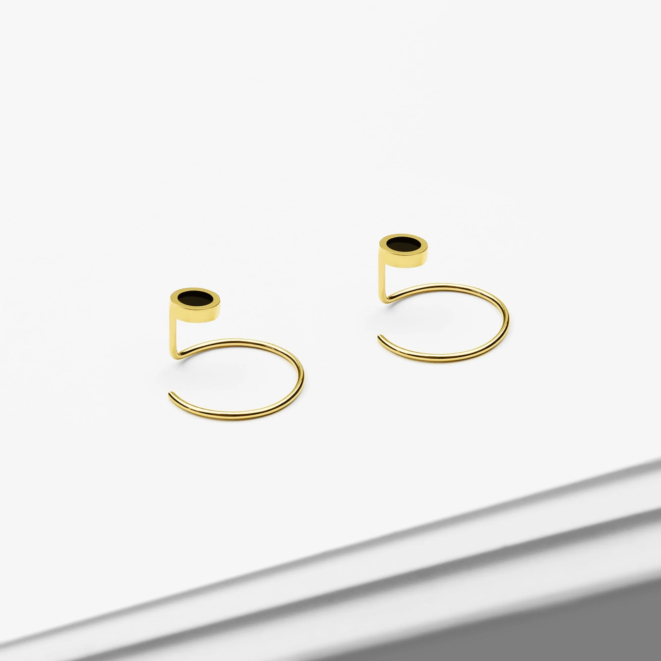 14k Solid Gold Black Circle Ear Jacket Earring