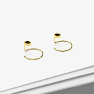 14k Solid Gold Black Circle Ear Jacket Earring