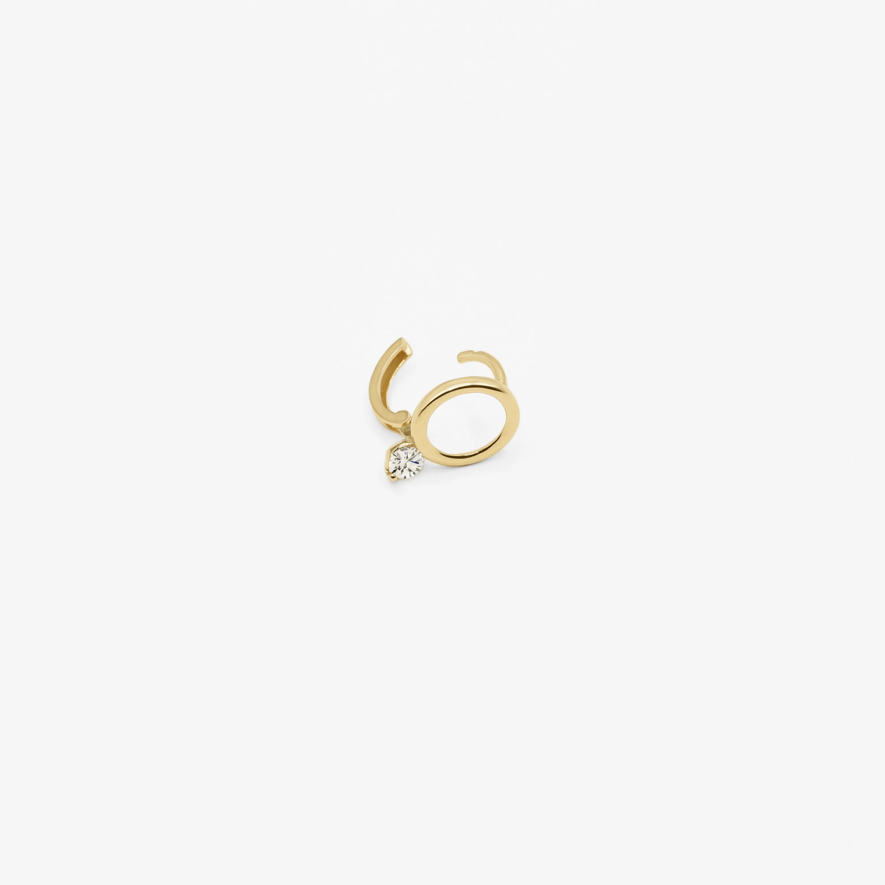 14k Solid Gold CZ Open Circle Hoop Earring