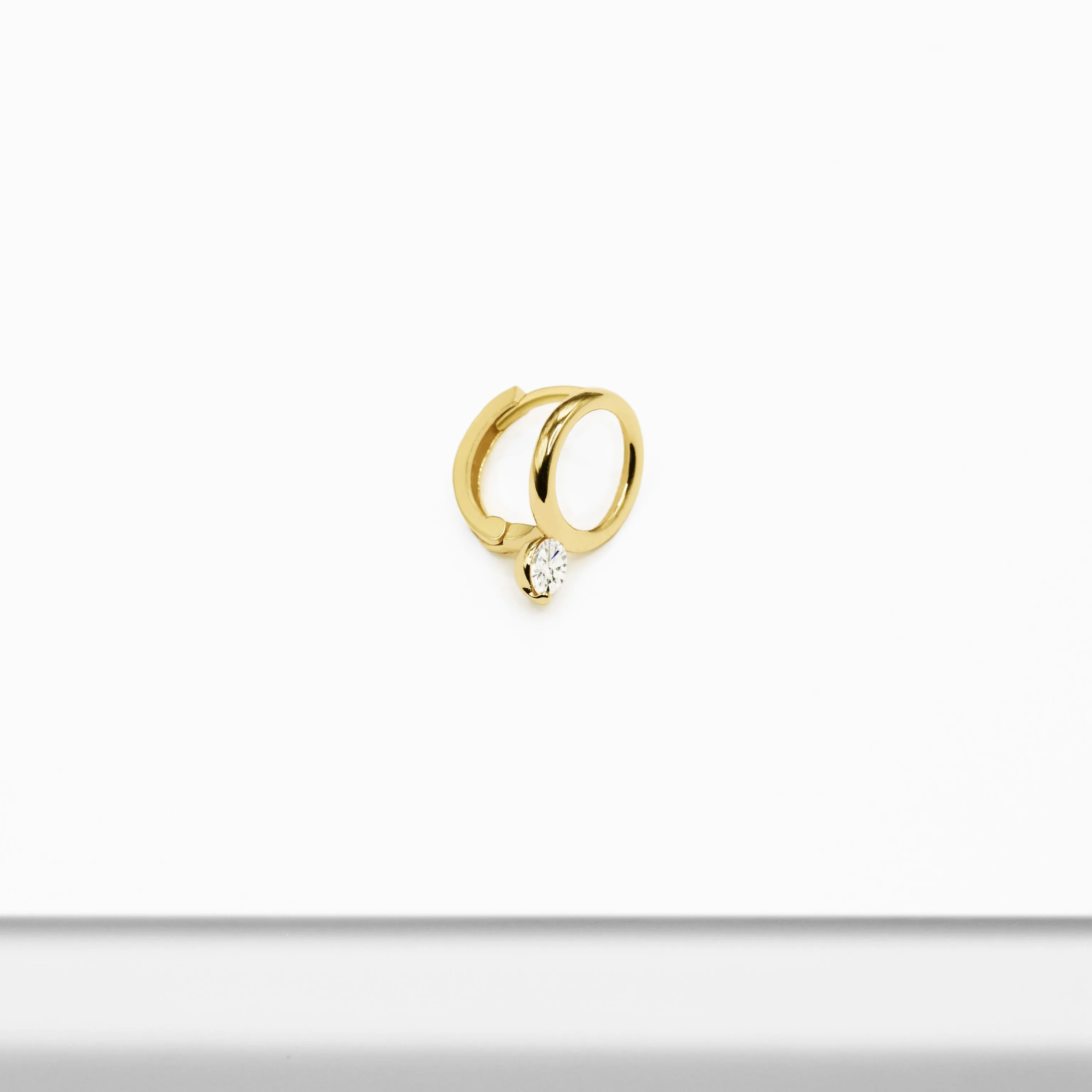 14k Solid Gold CZ Open Circle Hoop Earring