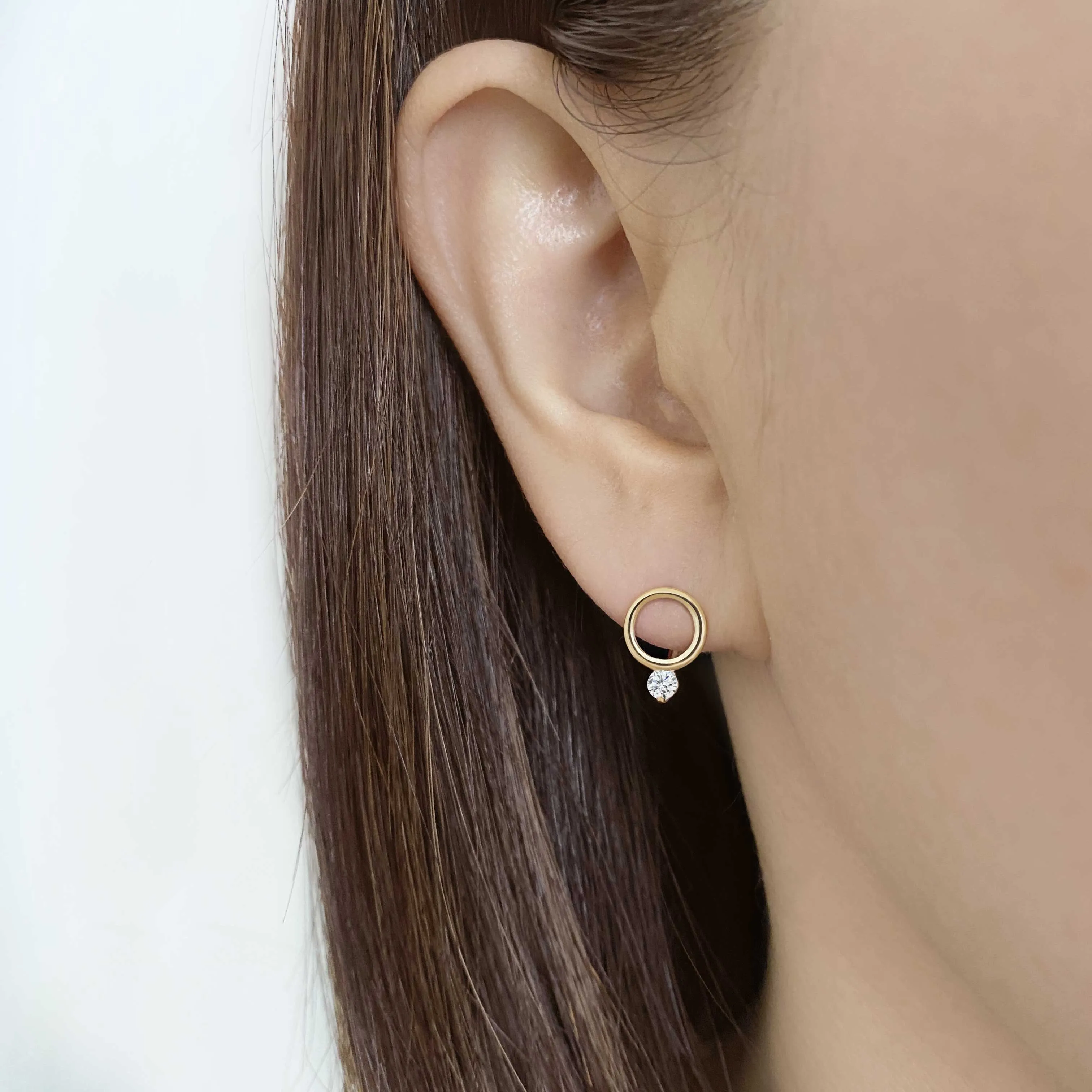 14k Solid Gold CZ Open Circle Hoop Earring