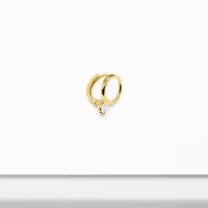 14k Solid Gold CZ Open Circle Hoop Earring