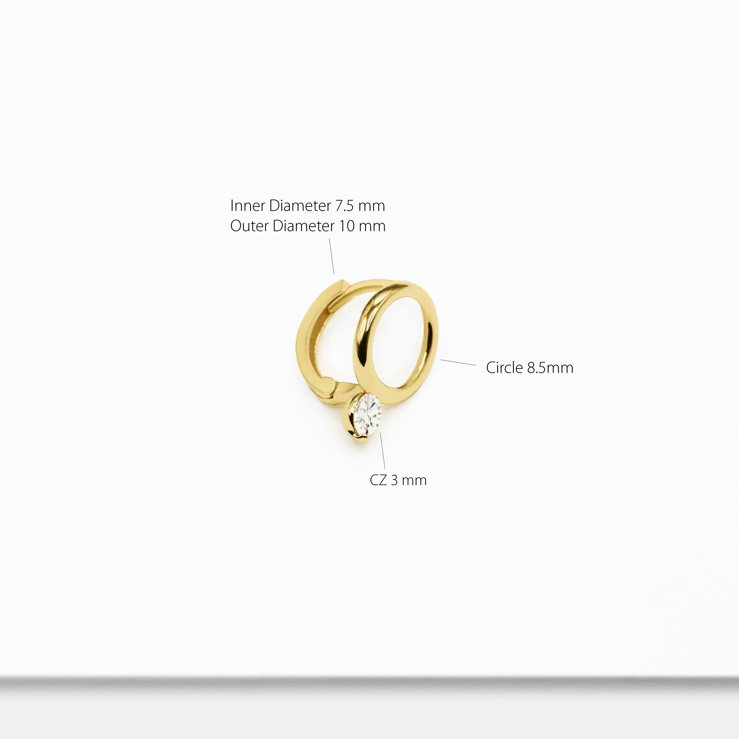 14k Solid Gold CZ Open Circle Hoop Earring