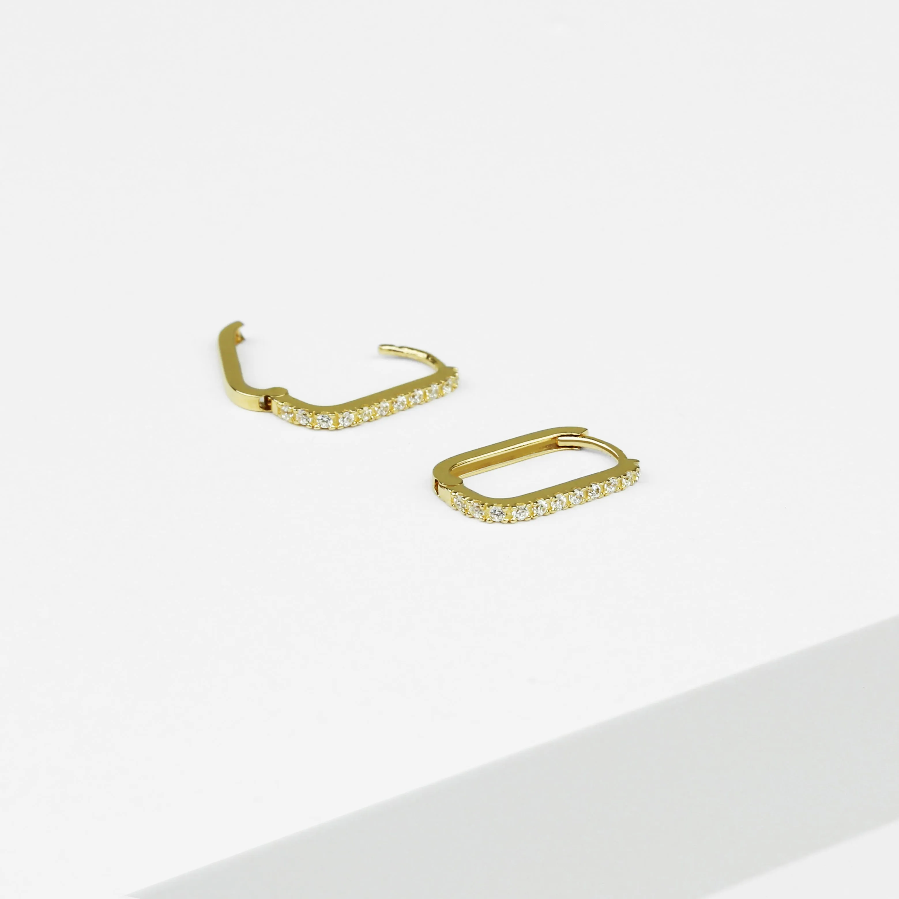 14k Solid Gold CZ Oval Hoop Earring