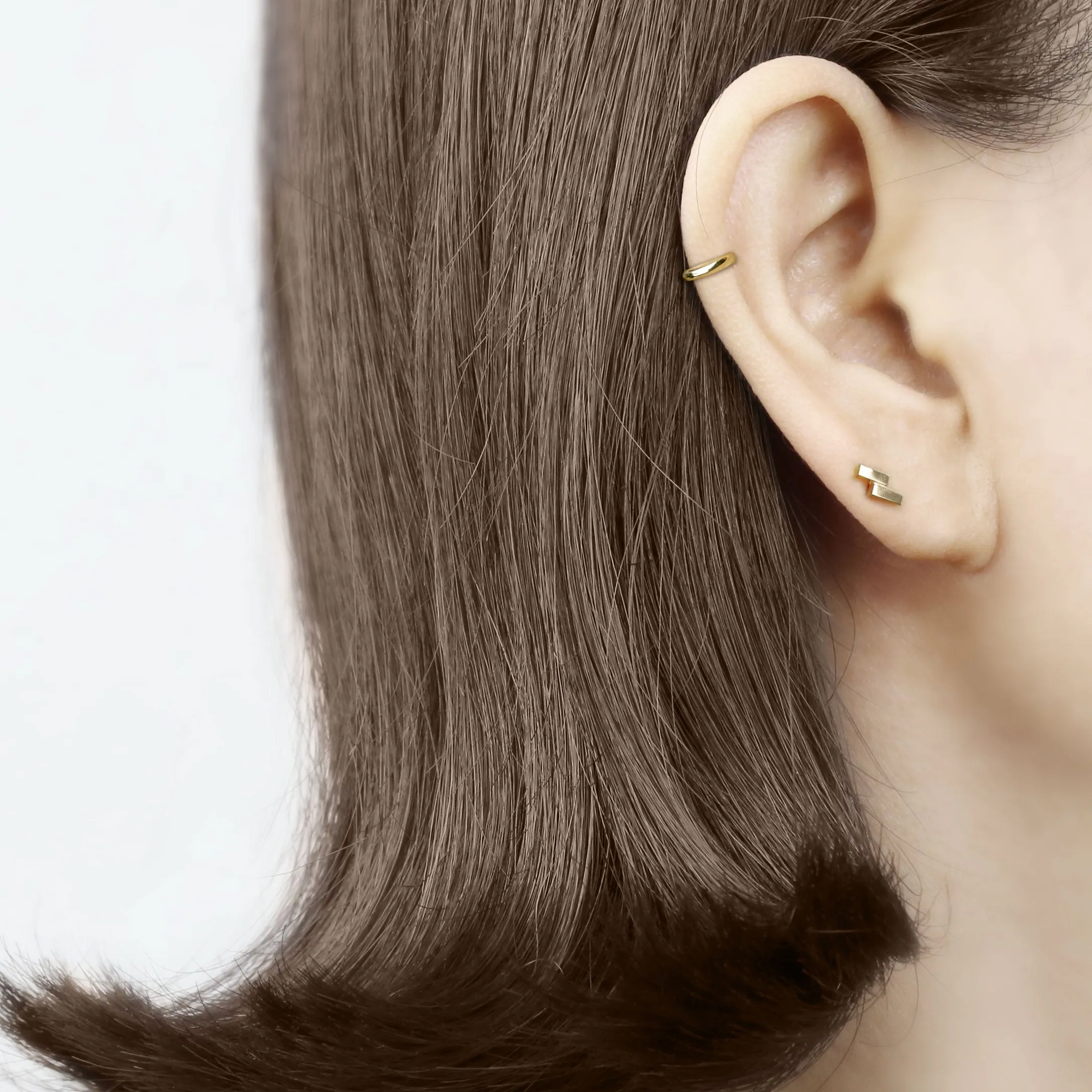 14k Solid Gold Double Bar Earring