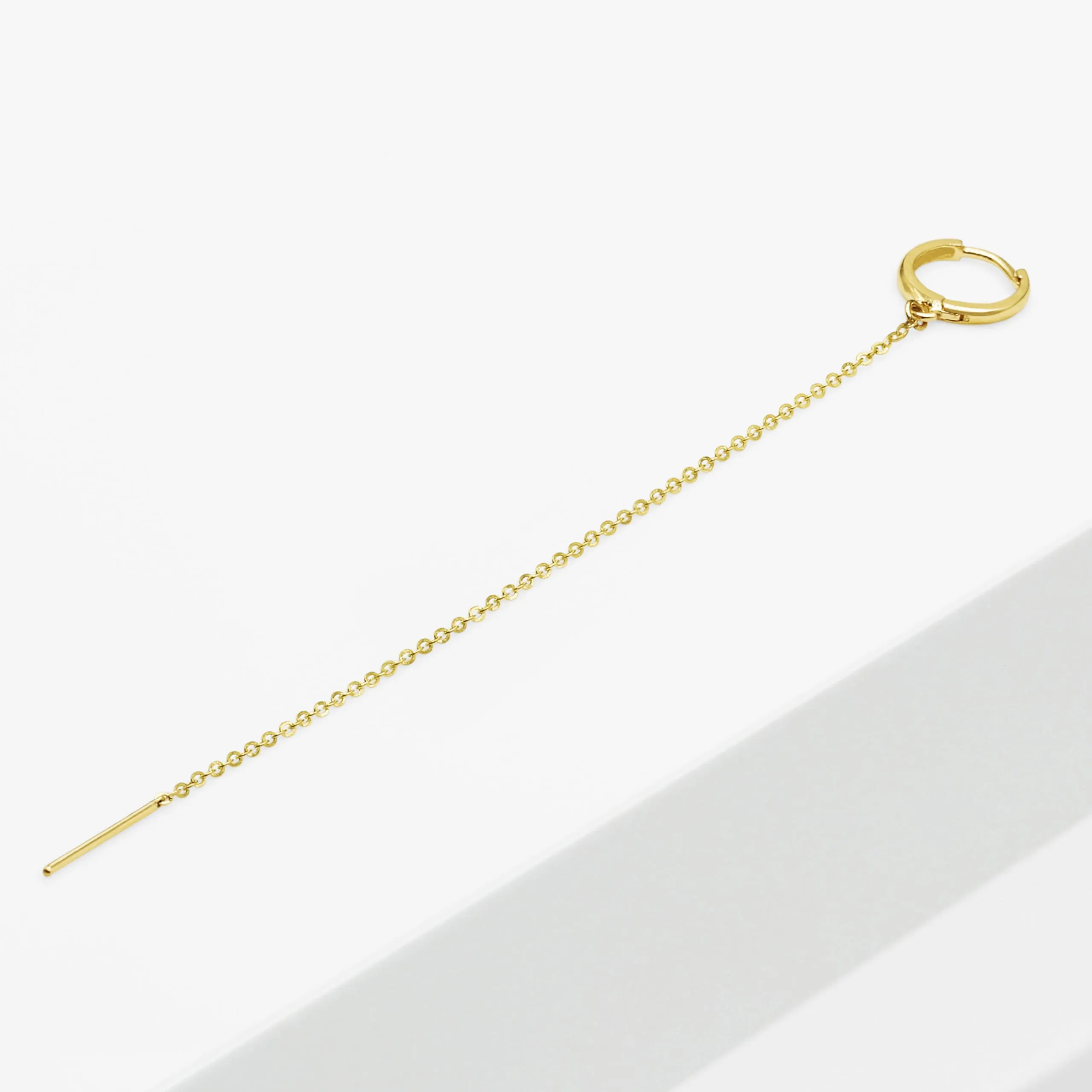 14k Solid Gold Extra Long Chain Threader Hoop Earring