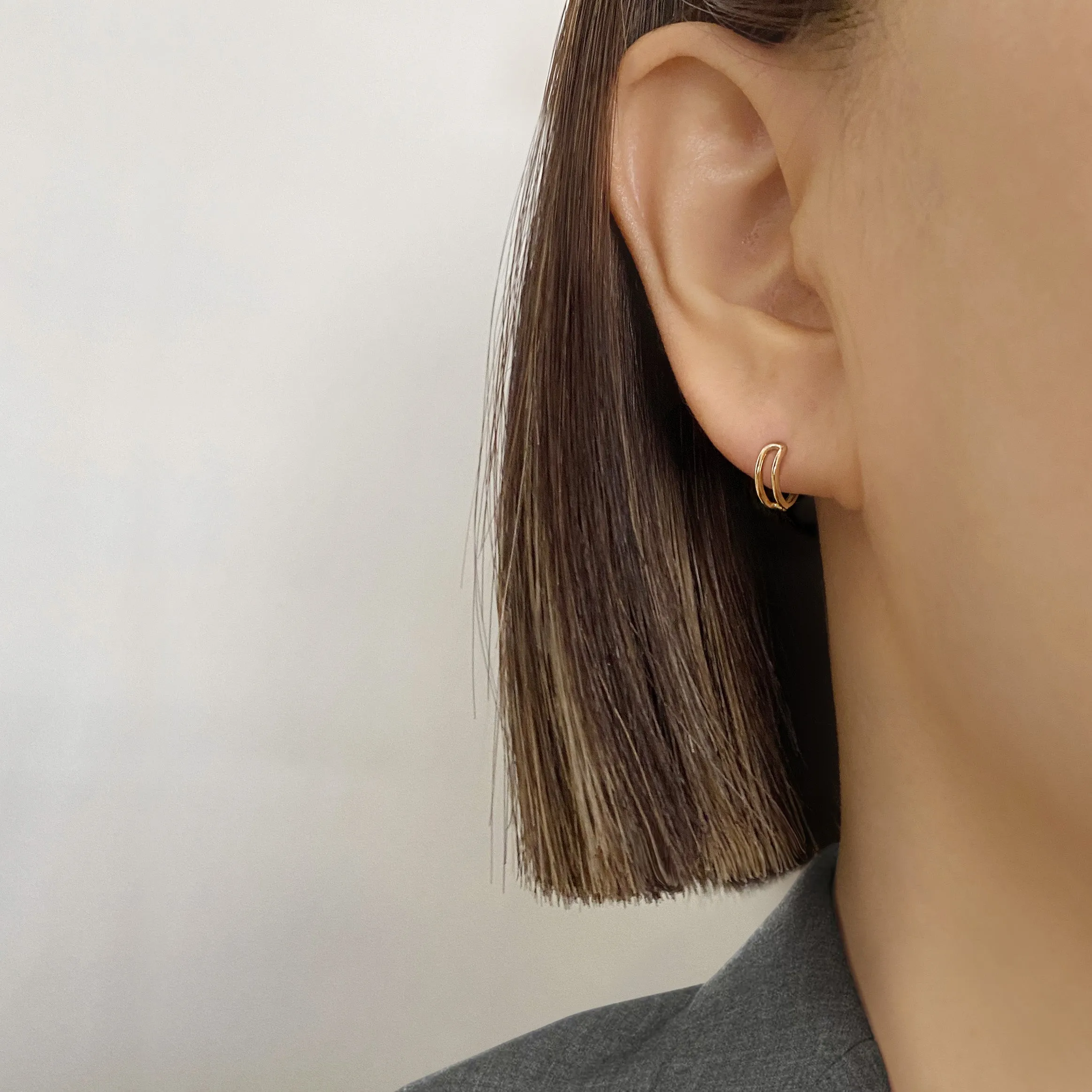 14k Solid Gold Front Double Hoop Earring