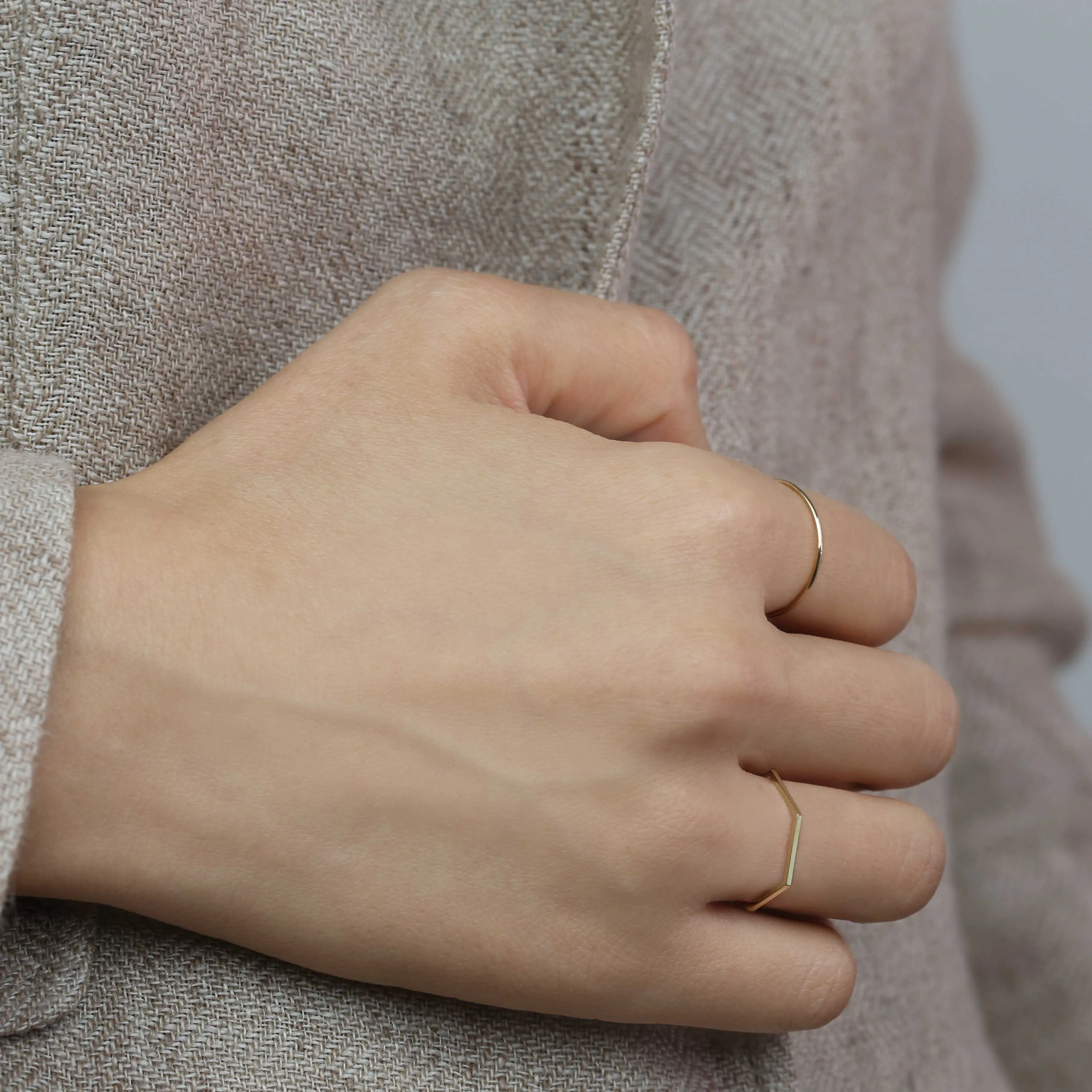 14k Solid Gold Hexagonal Ring