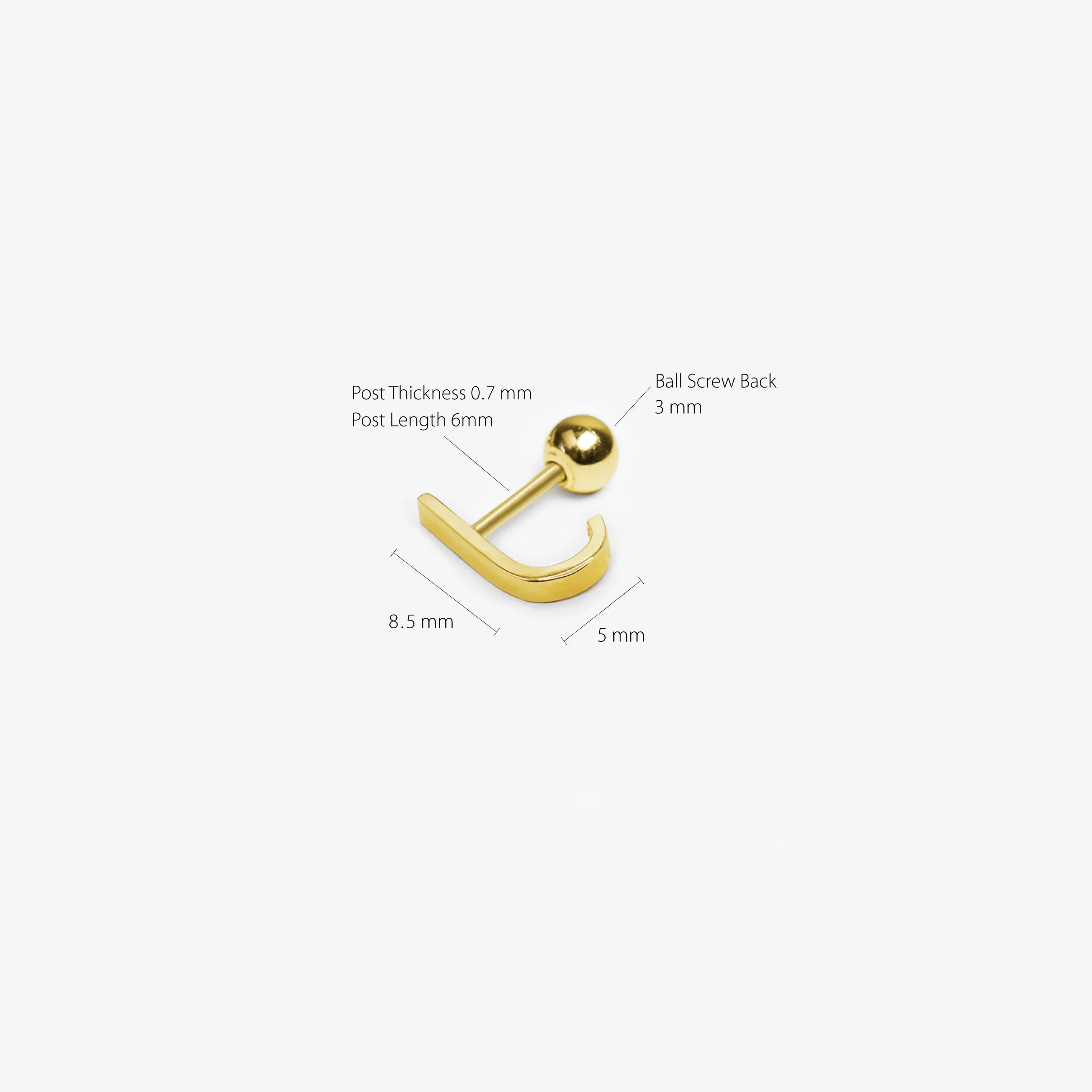 14k Solid Gold J Hook Stud Earring