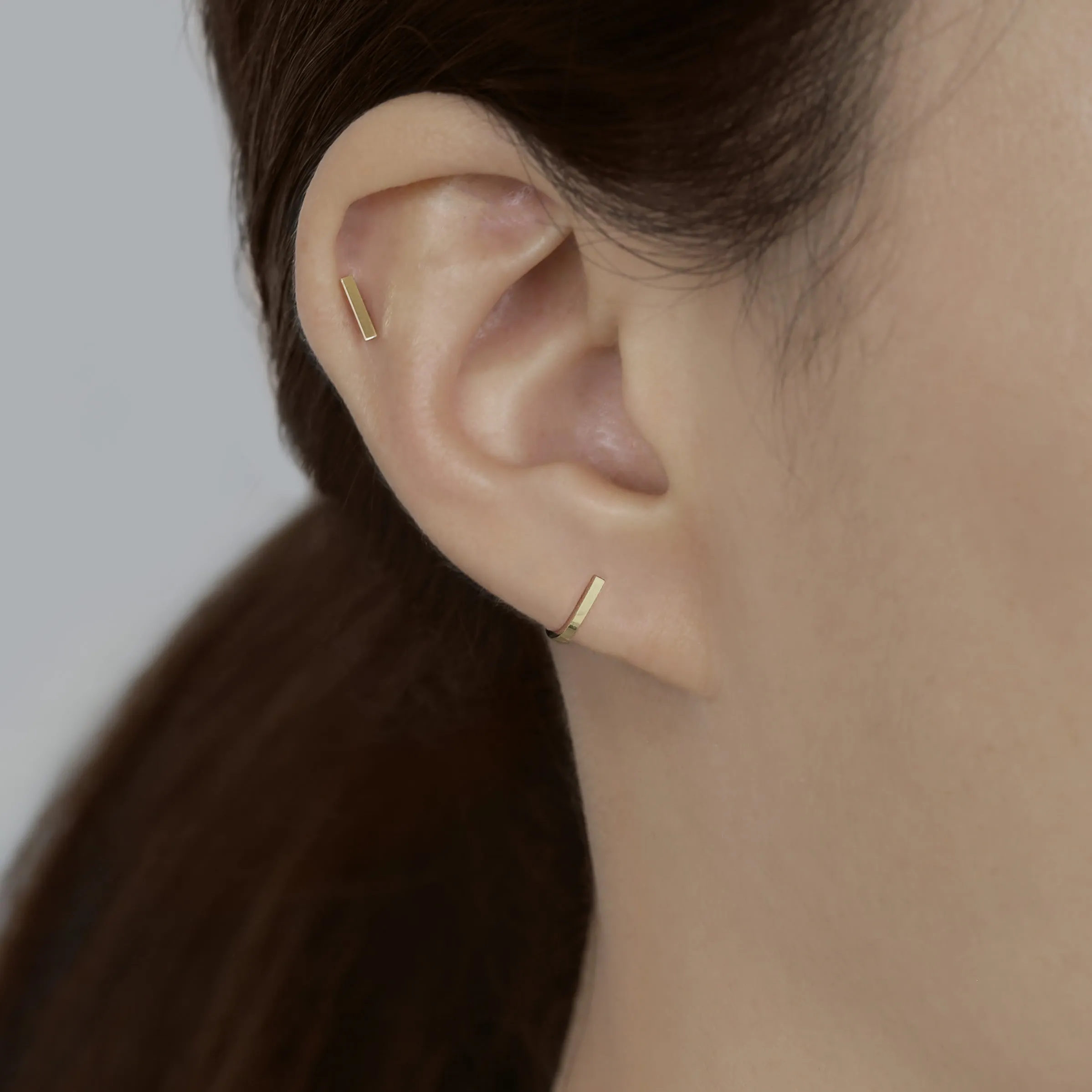 14k Solid Gold J Hook Stud Earring