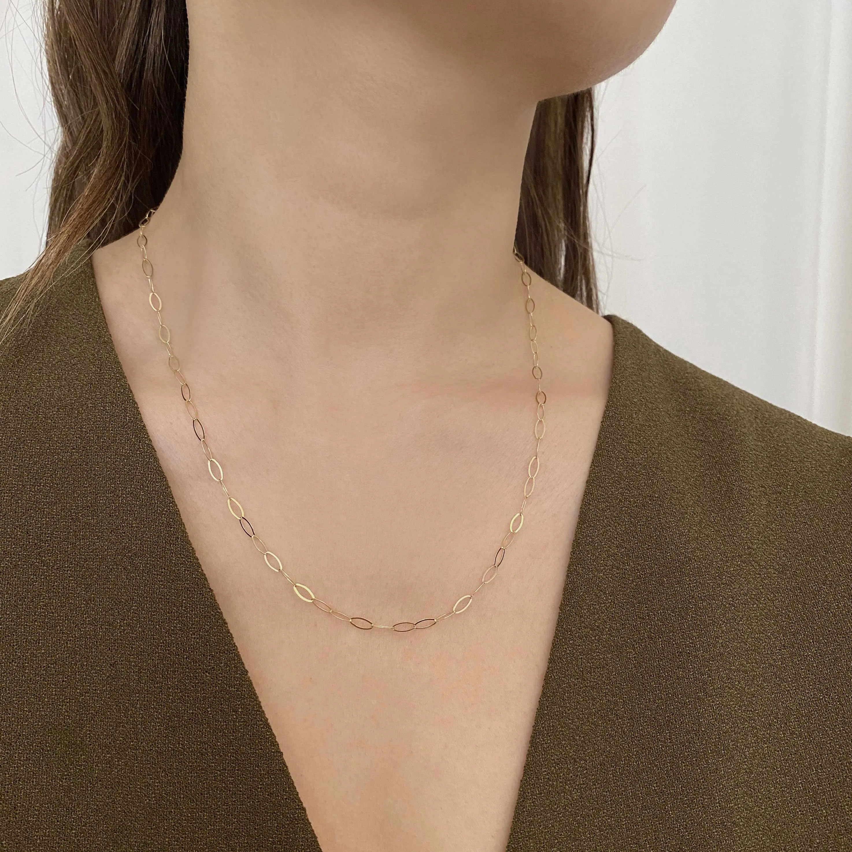 14k Solid Gold Oval Link Chain Necklace