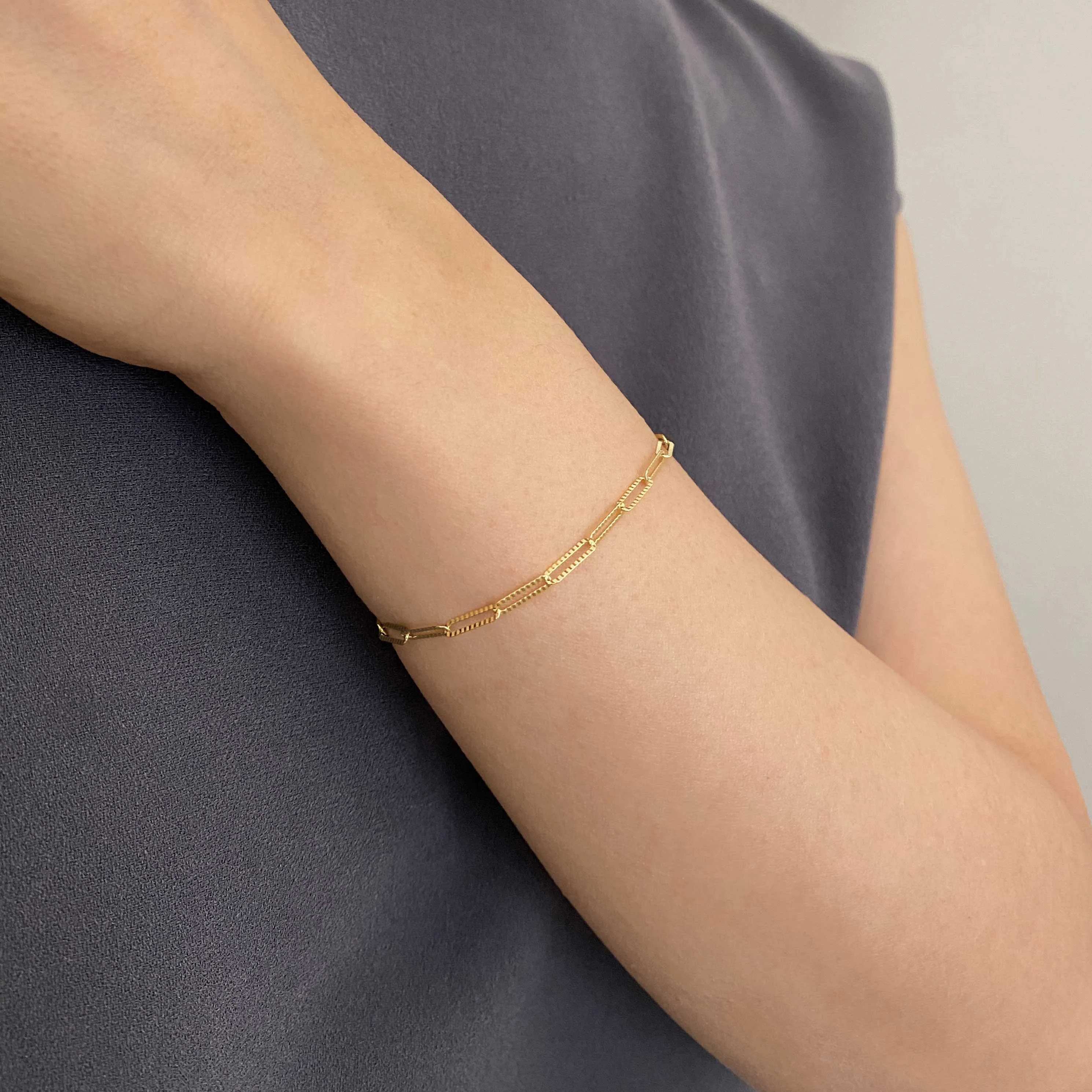 14k Solid Gold Rectangle Link Chain Bracelet