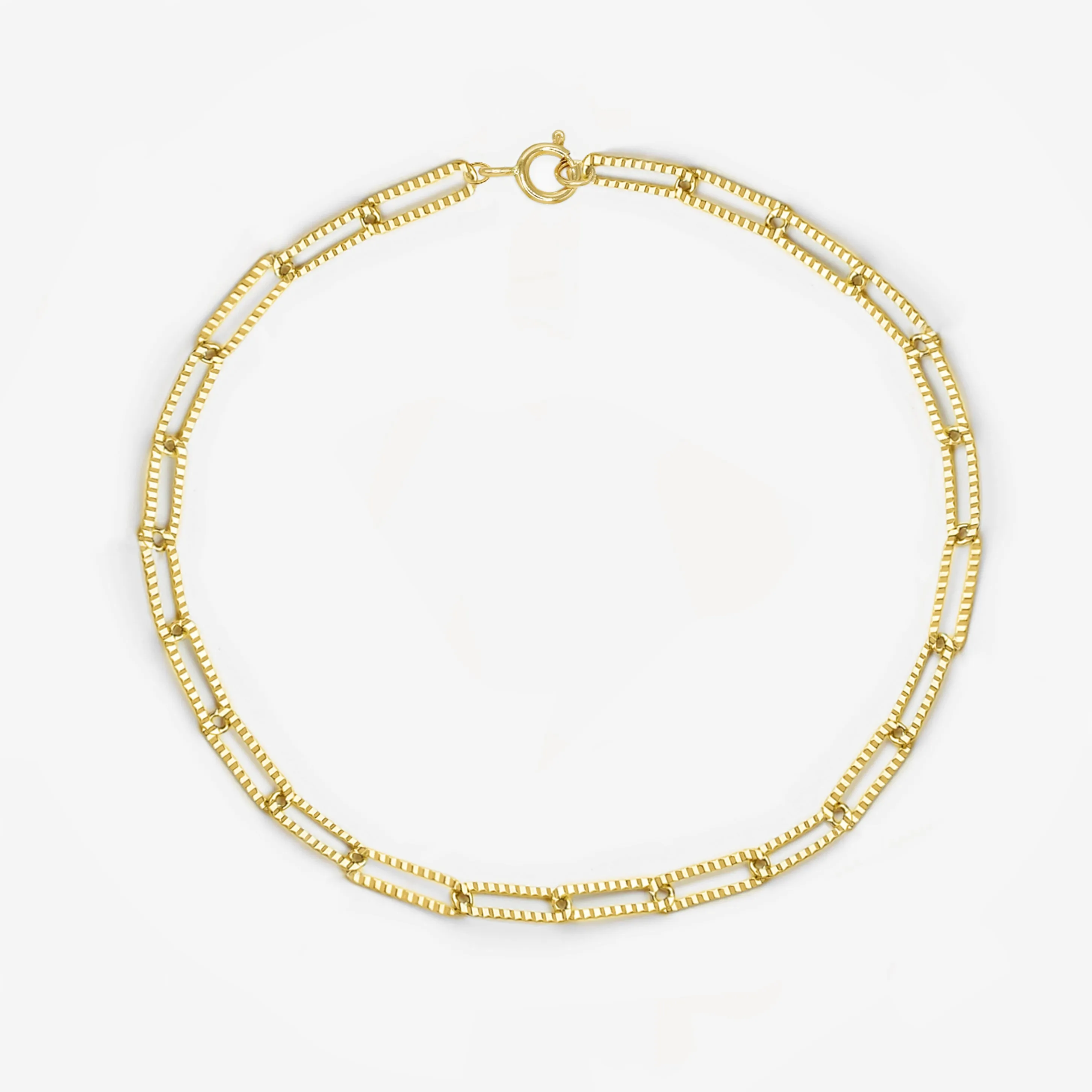 14k Solid Gold Rectangle Link Chain Bracelet