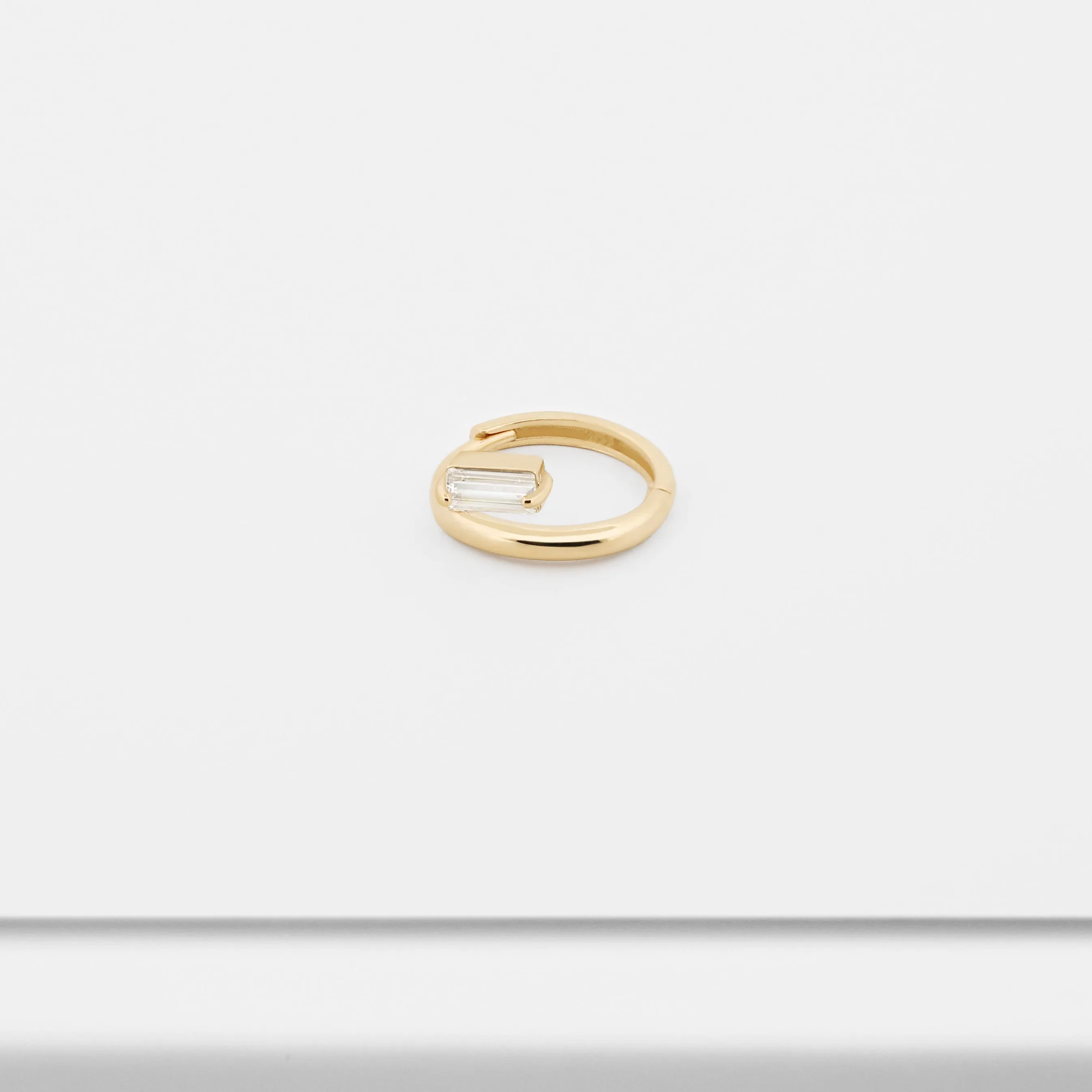 14k Solid Gold Side Baguette Hoop Earring