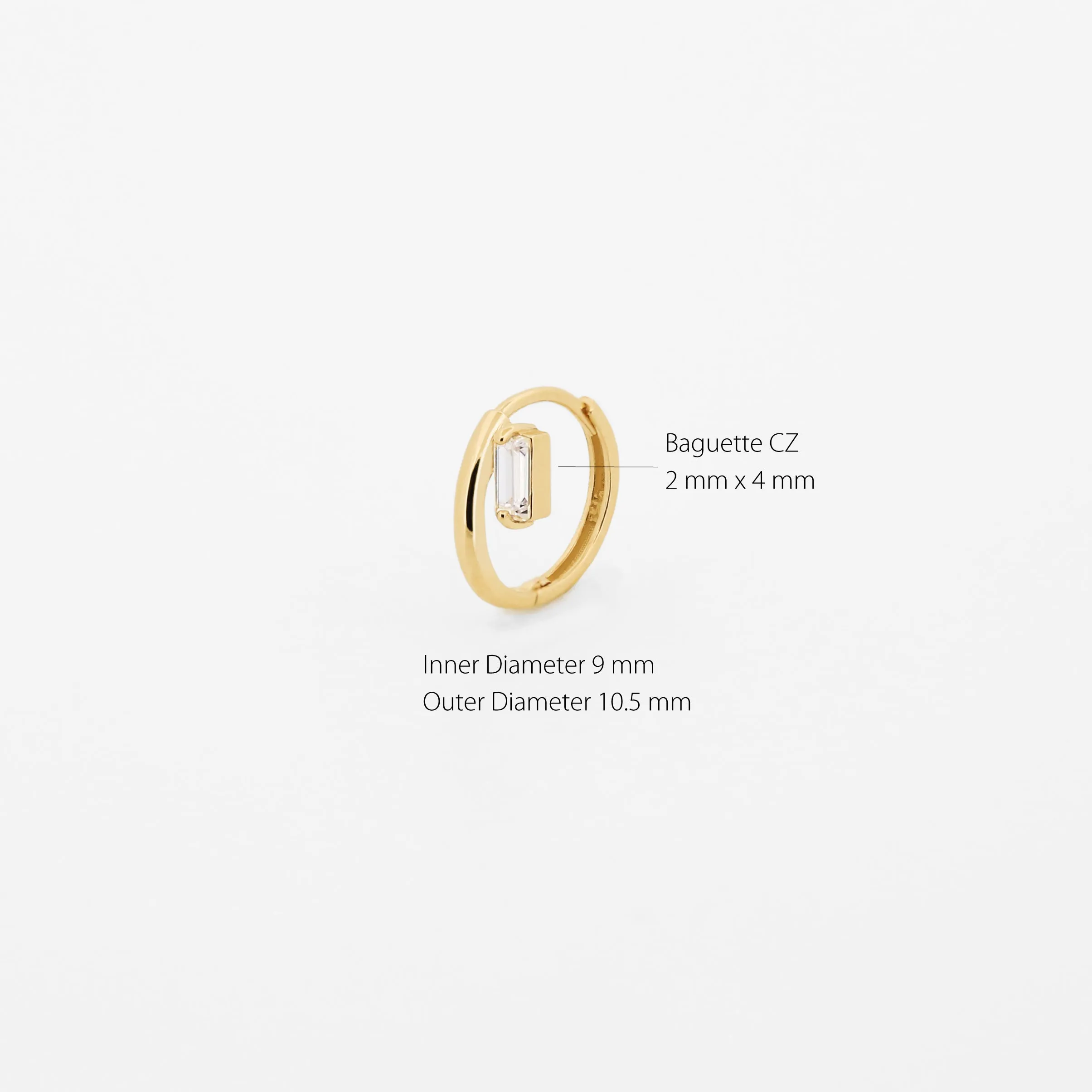 14k Solid Gold Side Baguette Hoop Earring