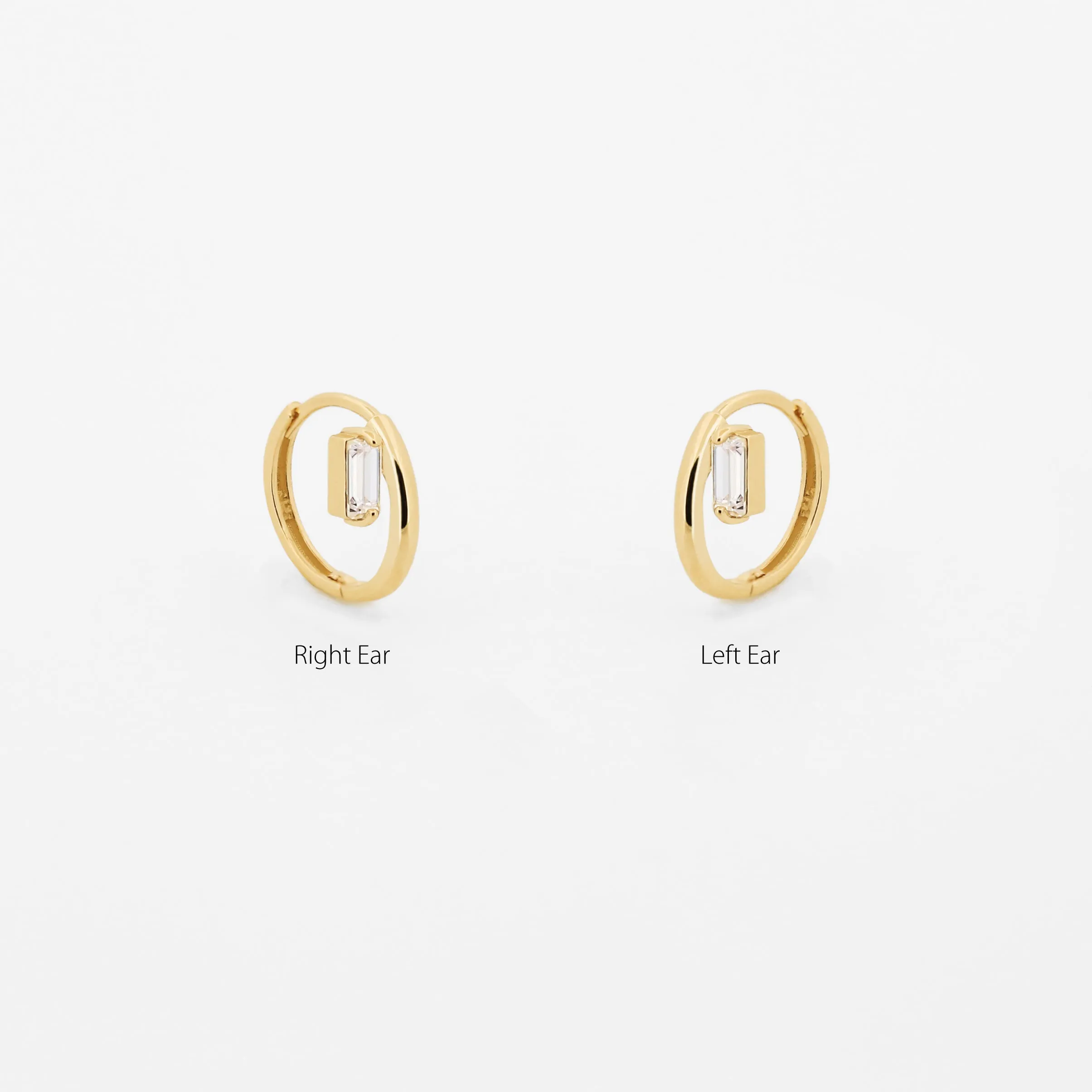 14k Solid Gold Side Baguette Hoop Earring