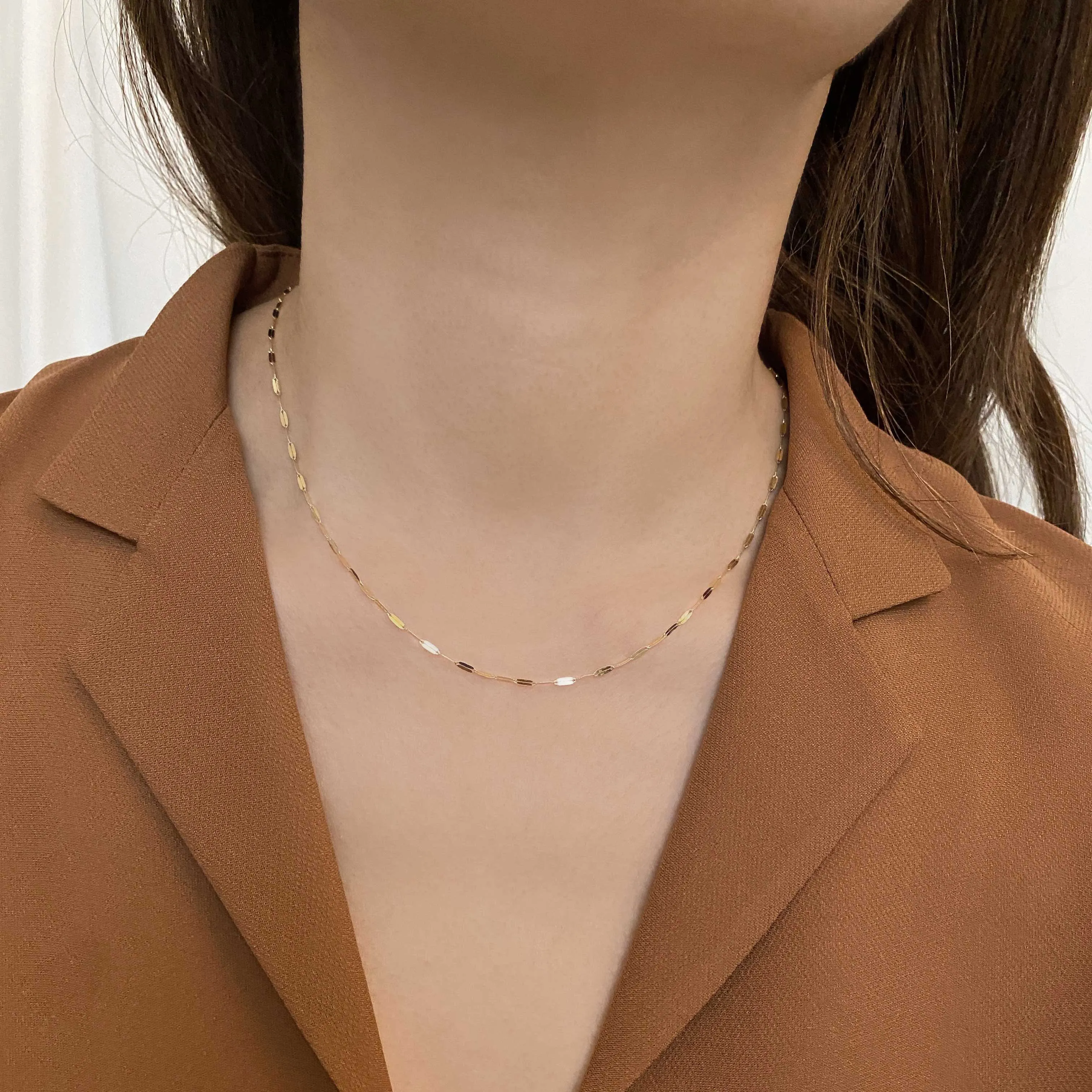 14k Solid Gold Thin Flat Chain Necklace