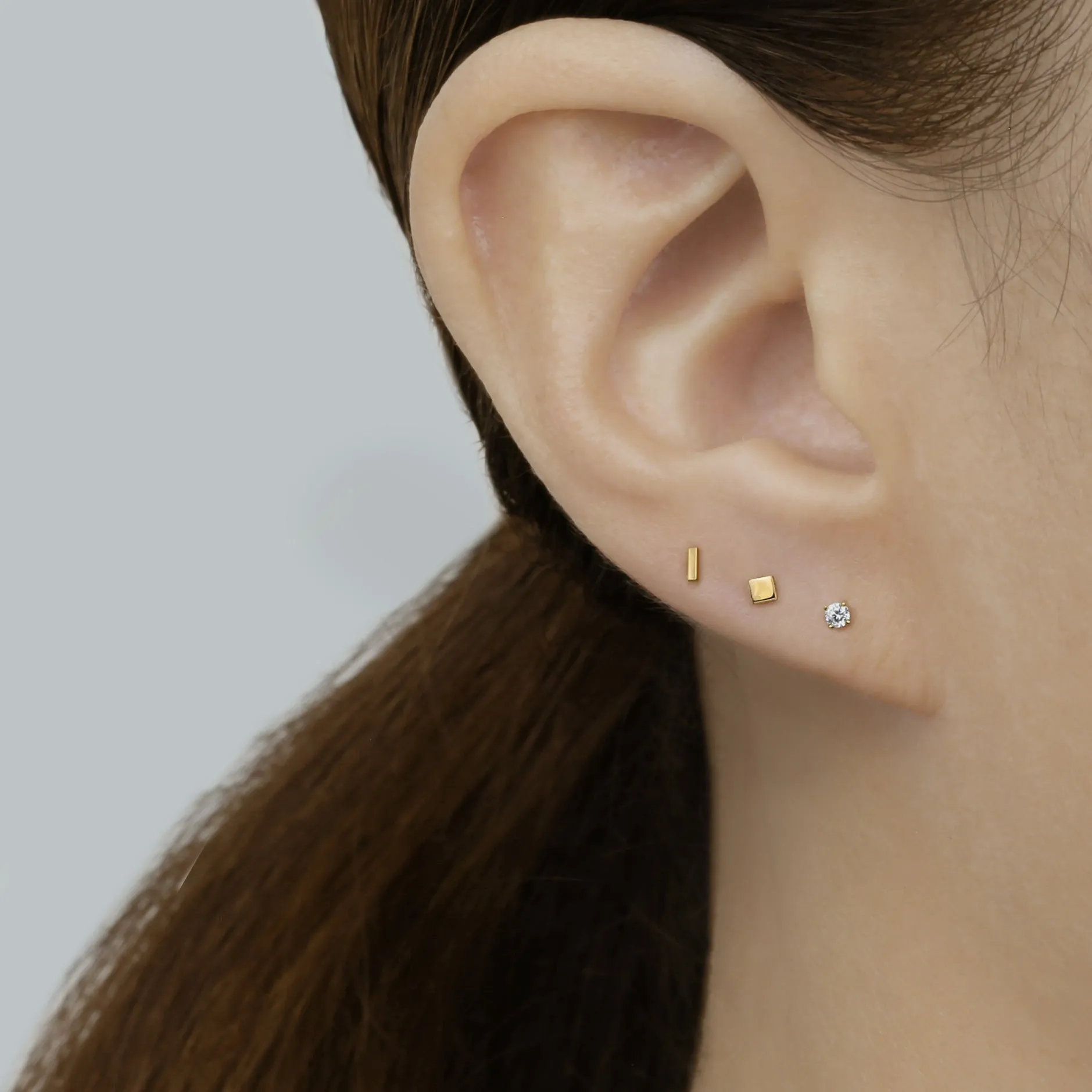 14k Solid Gold Tiny Rectangle Bar Stud Earring